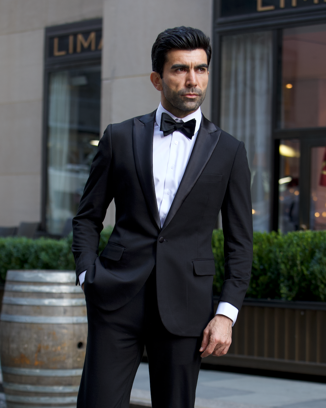 Athletic Fit Stretch Tuxedo - Black with Peak Lapel