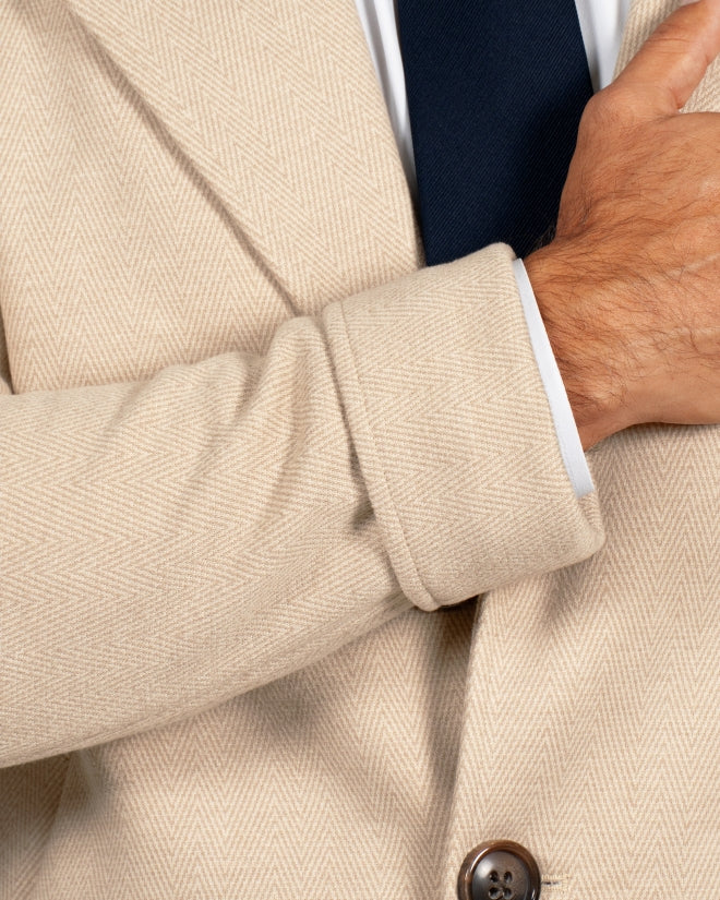 3 Button Overcoat - Tan Herringbone