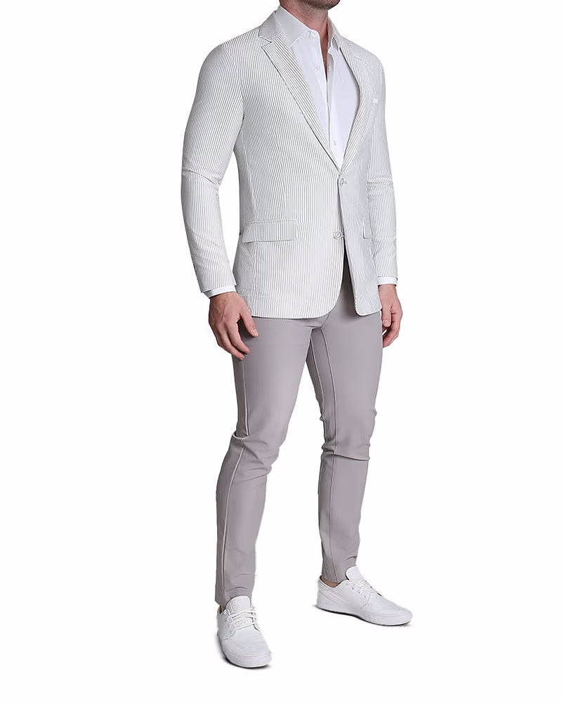 Athletic Fit Stretch Blazer - Grey & White Seersucker