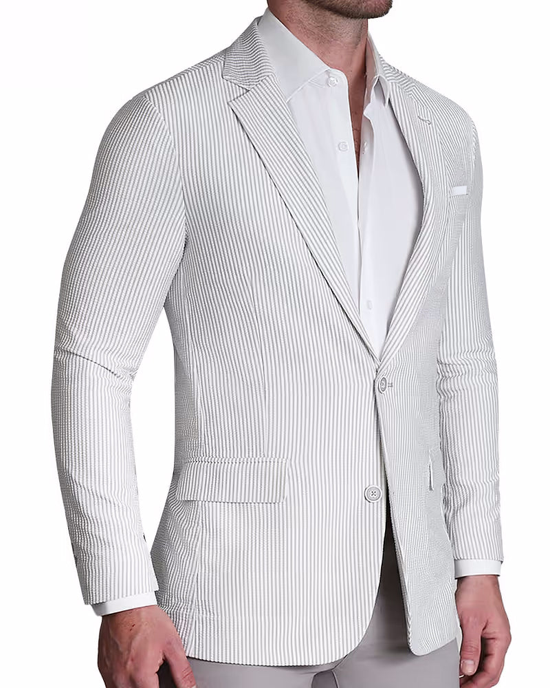 Athletic Fit Stretch Blazer - Grey & White Seersucker