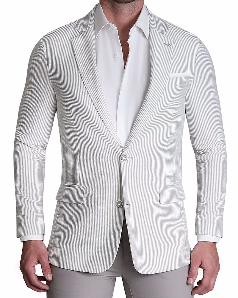 Athletic Fit Stretch Blazer - Grey & White Seersucker