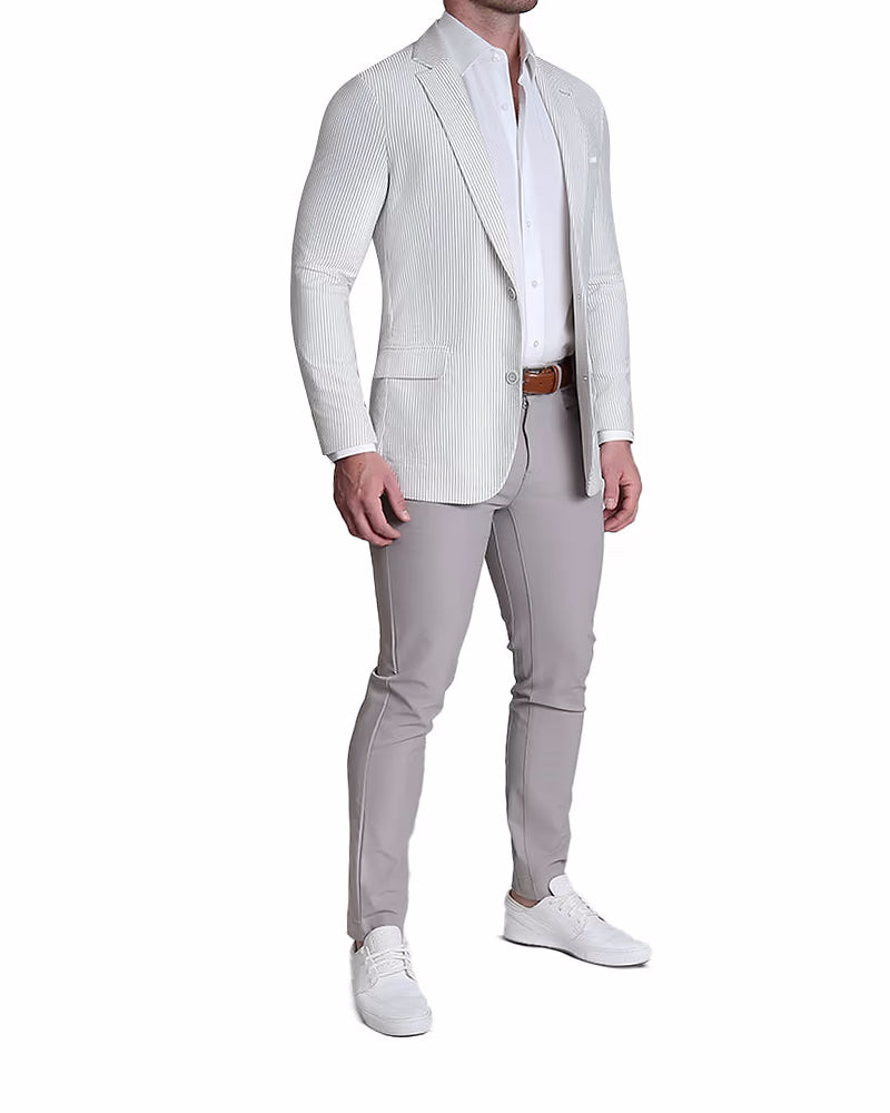 Athletic Fit Stretch Blazer - Grey & White Seersucker