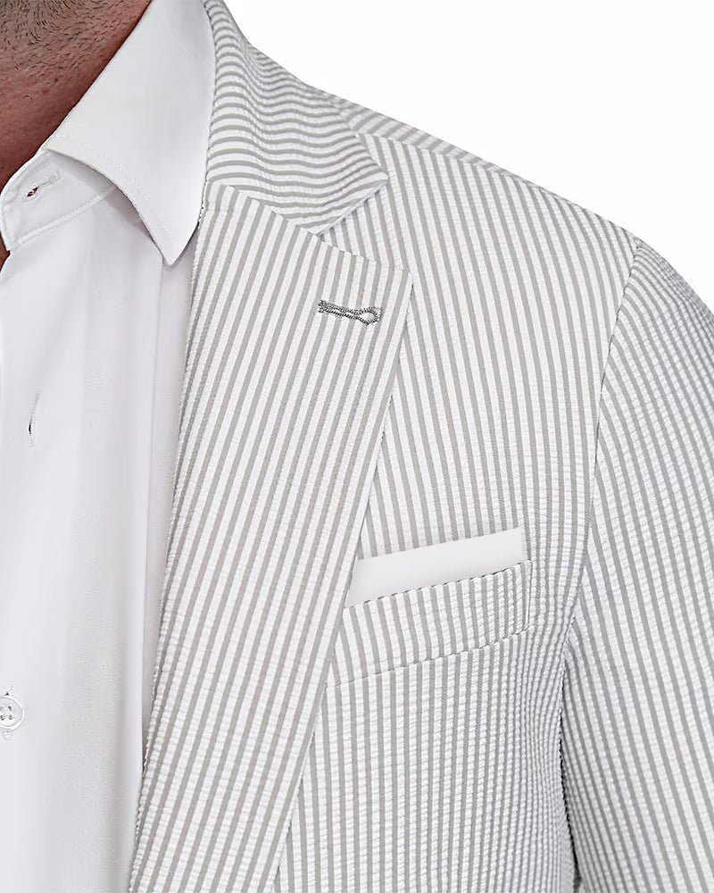 Athletic Fit Stretch Blazer - Grey & White Seersucker
