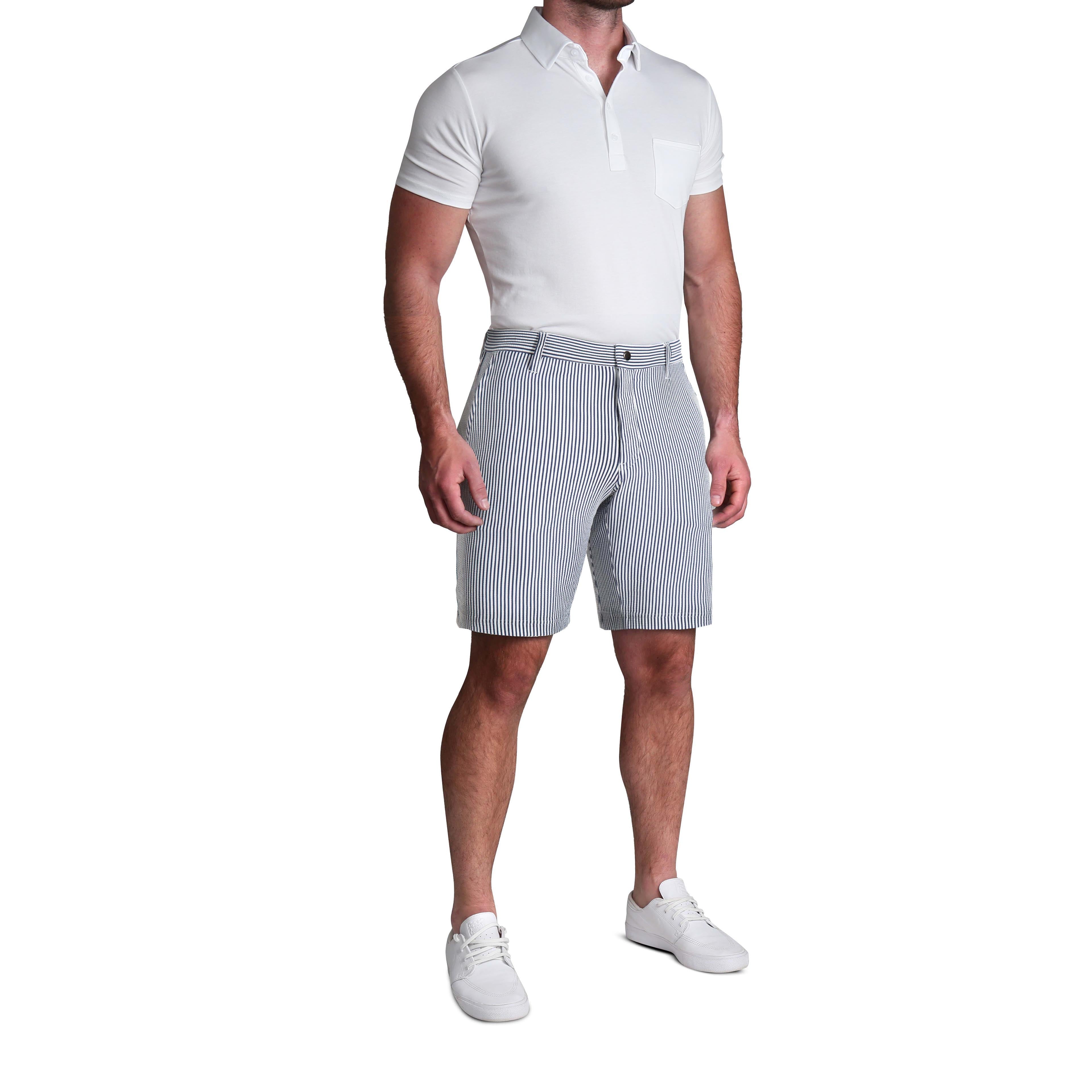 Athletic Fit Shorts - Navy & White Seersucker