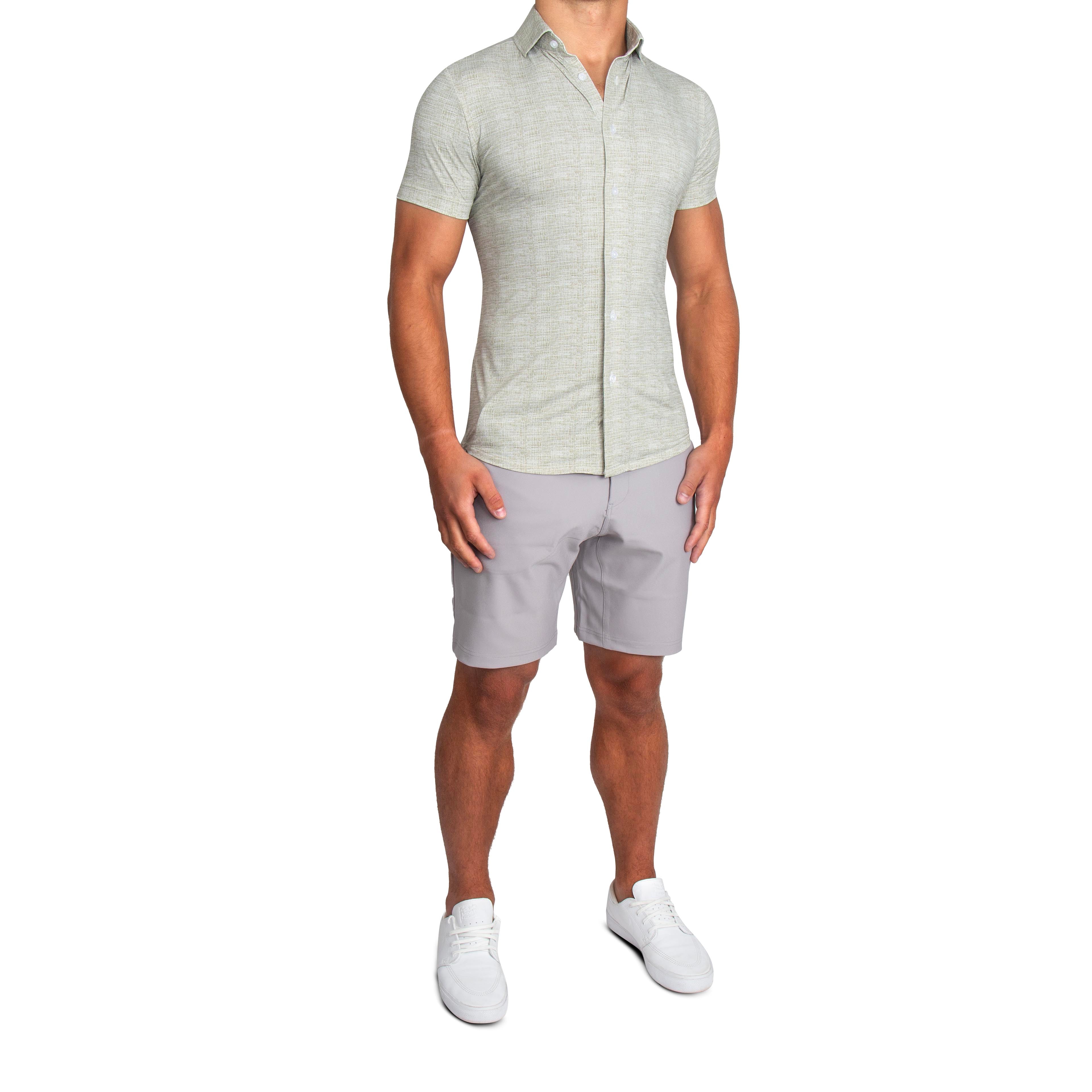 "The Giovanni" Linen Olive Short Sleeve Button Down