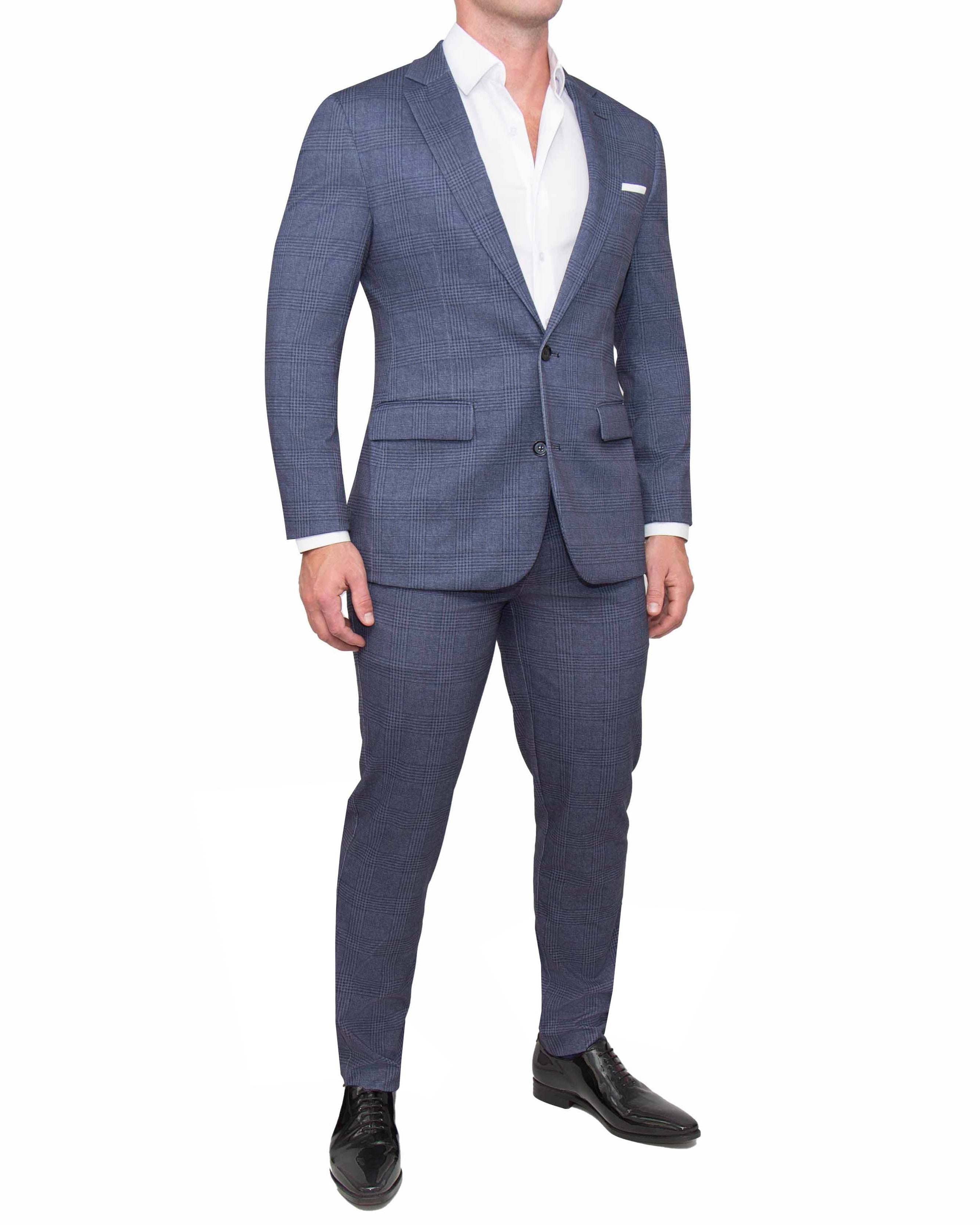 Athletic Fit Stretch Blazer - Storm Blue & Navy Plaid