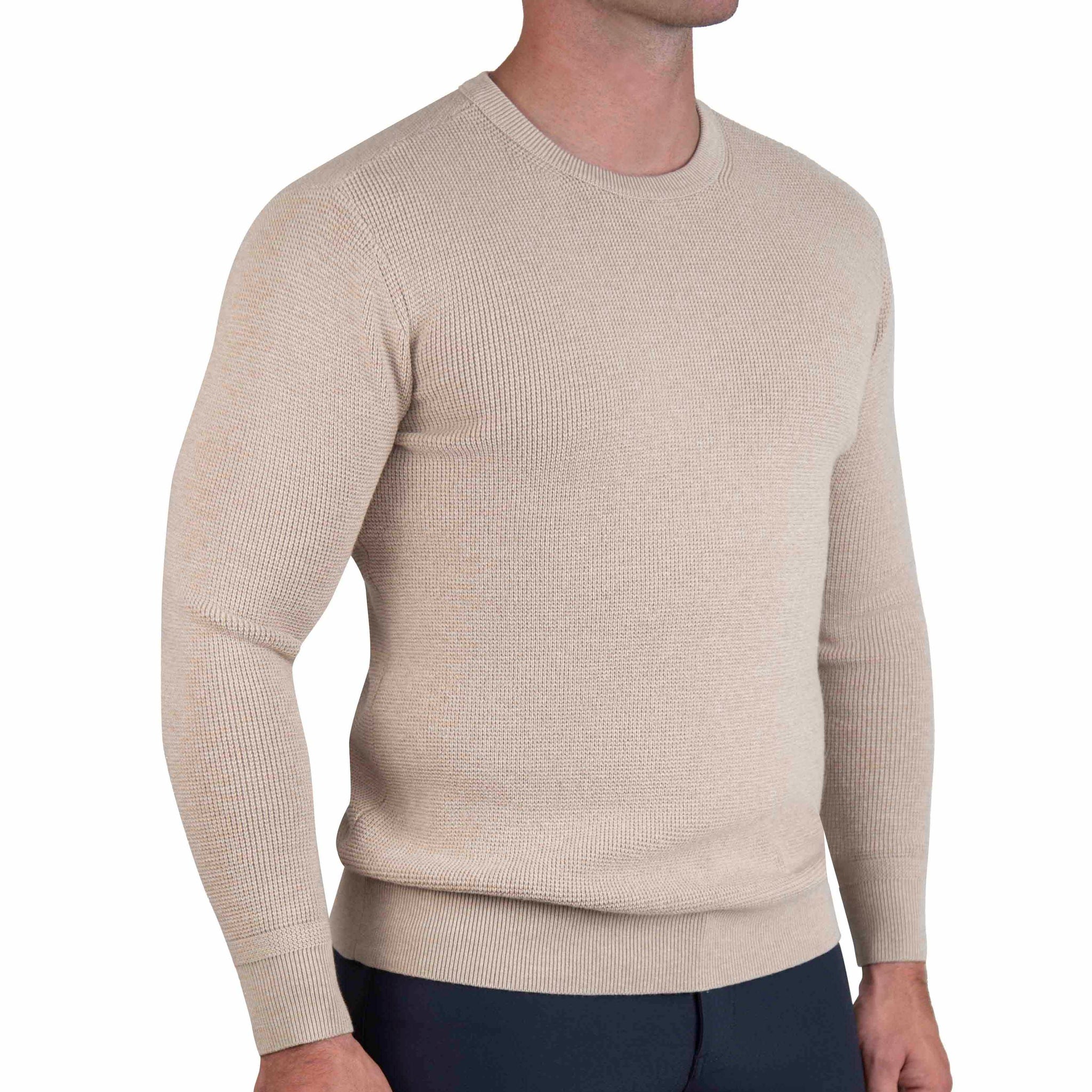 Made-in-USA Tan Chunky Cotton Crewneck Sweater