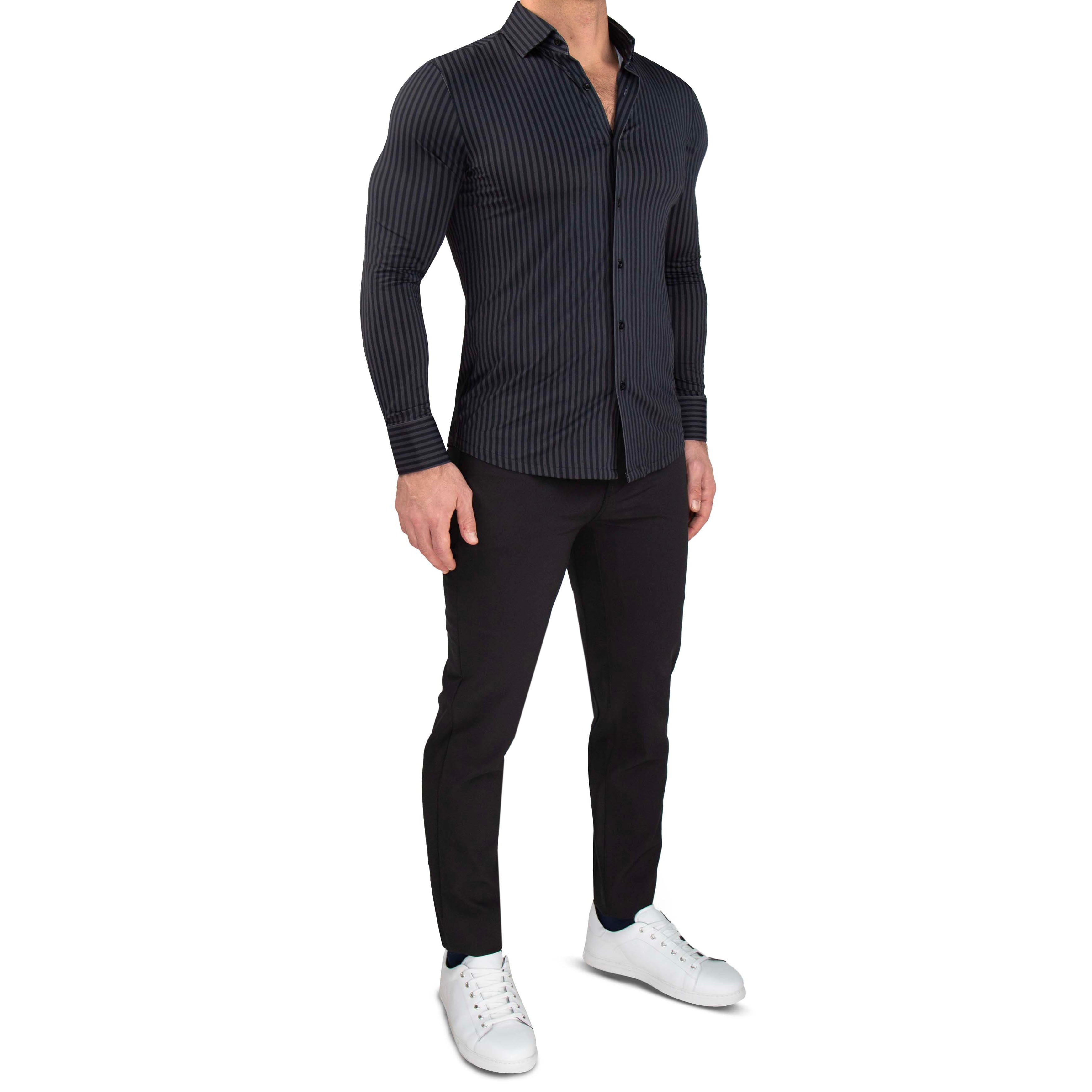 "The Hartley" Sport Shirt - Black & Grey Bengal Stripe
