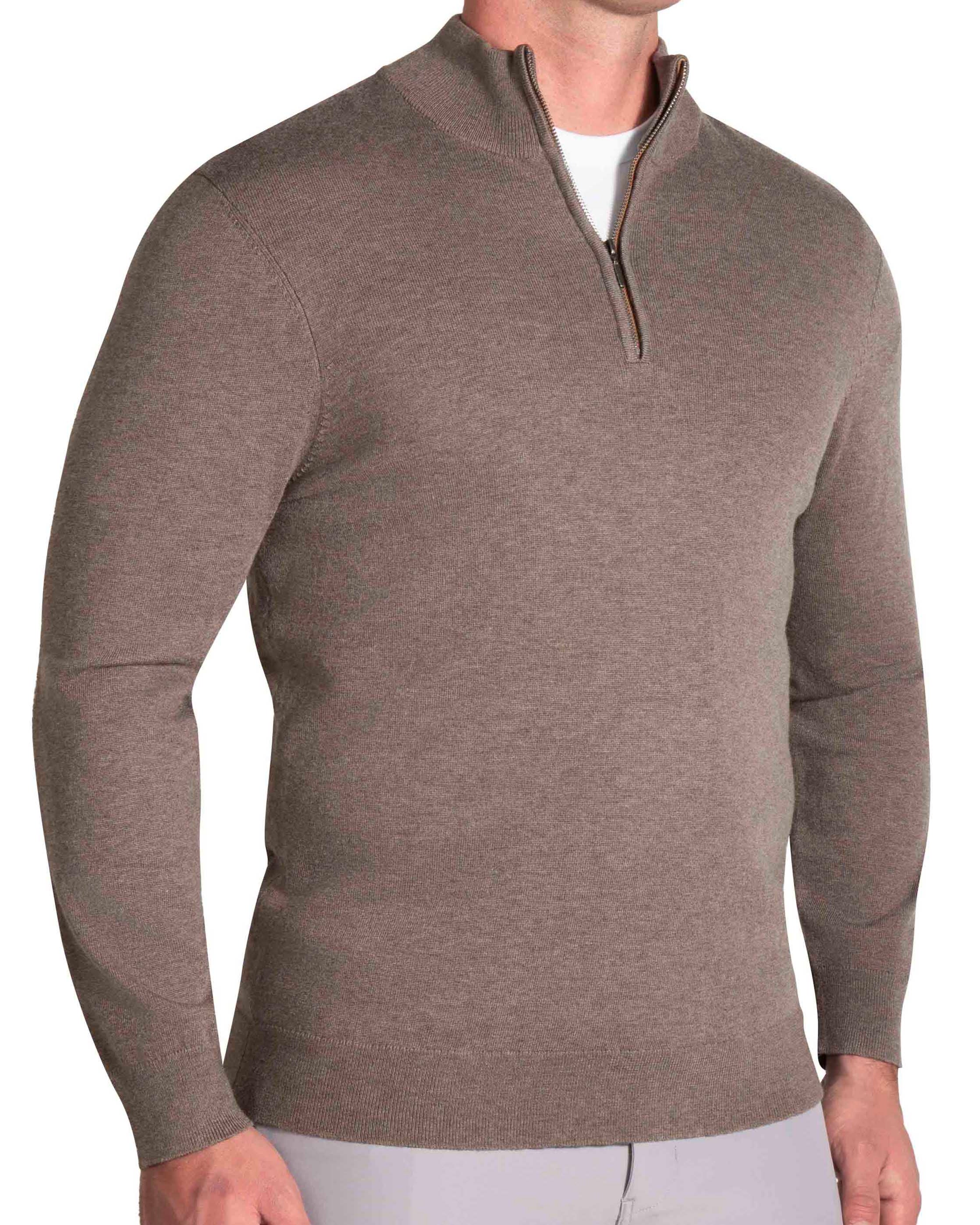 Mid-Weight Wool Quarter Zip - Brown