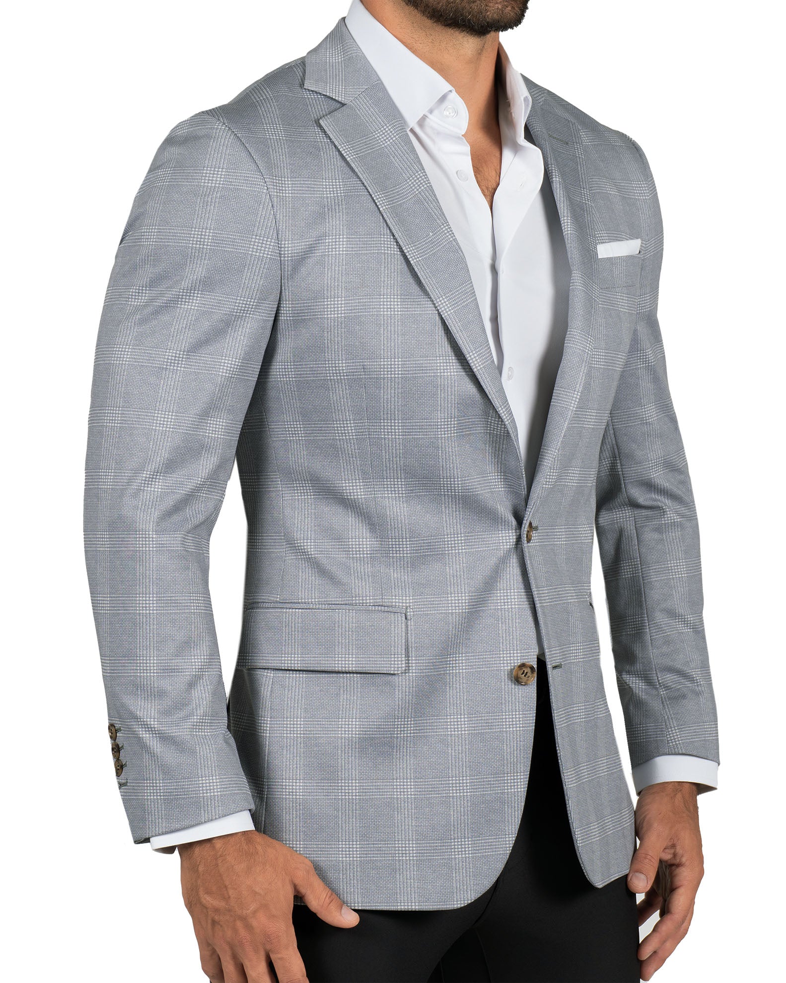 Athletic Fit Stretch Blazer - Ash Grey with White Plaid