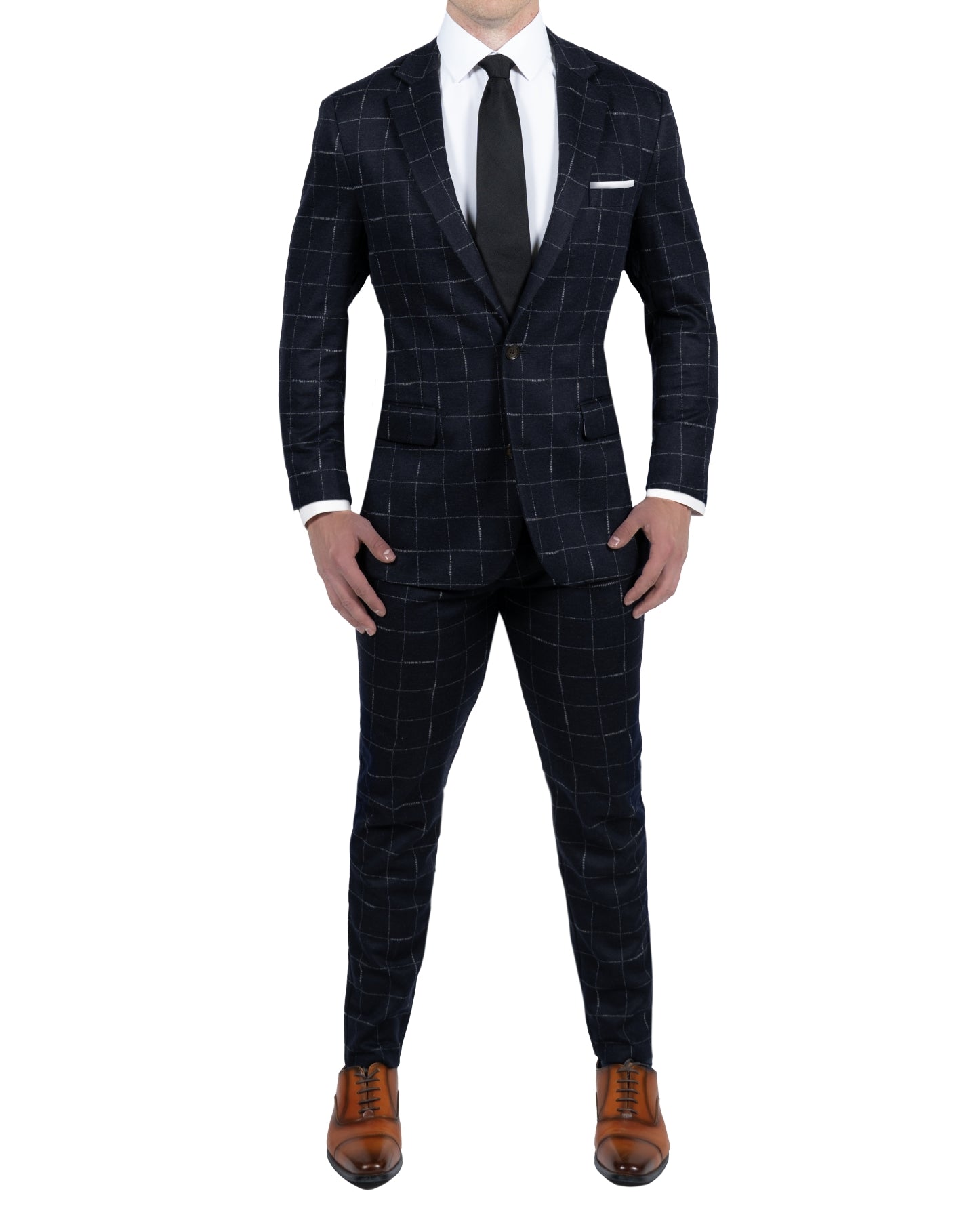 Athletic Fit Stretch Wool Blazer - Midnight Navy & Chalk Windowpane