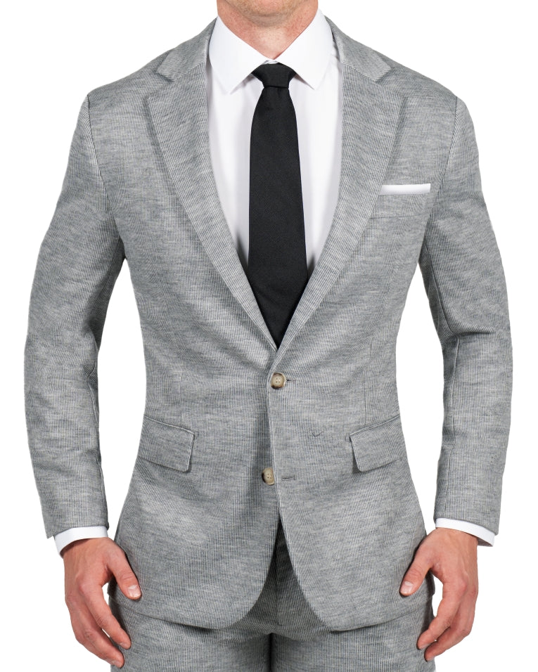 Athletic Fit Stretch Wool Suit - Light Grey with White Mini Stripe