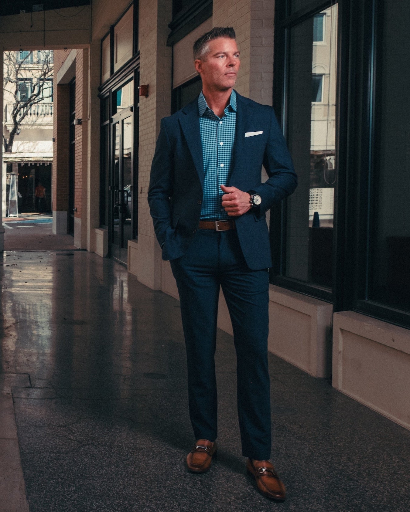 Athletic Fit Stretch Blazer - Heathered Navy