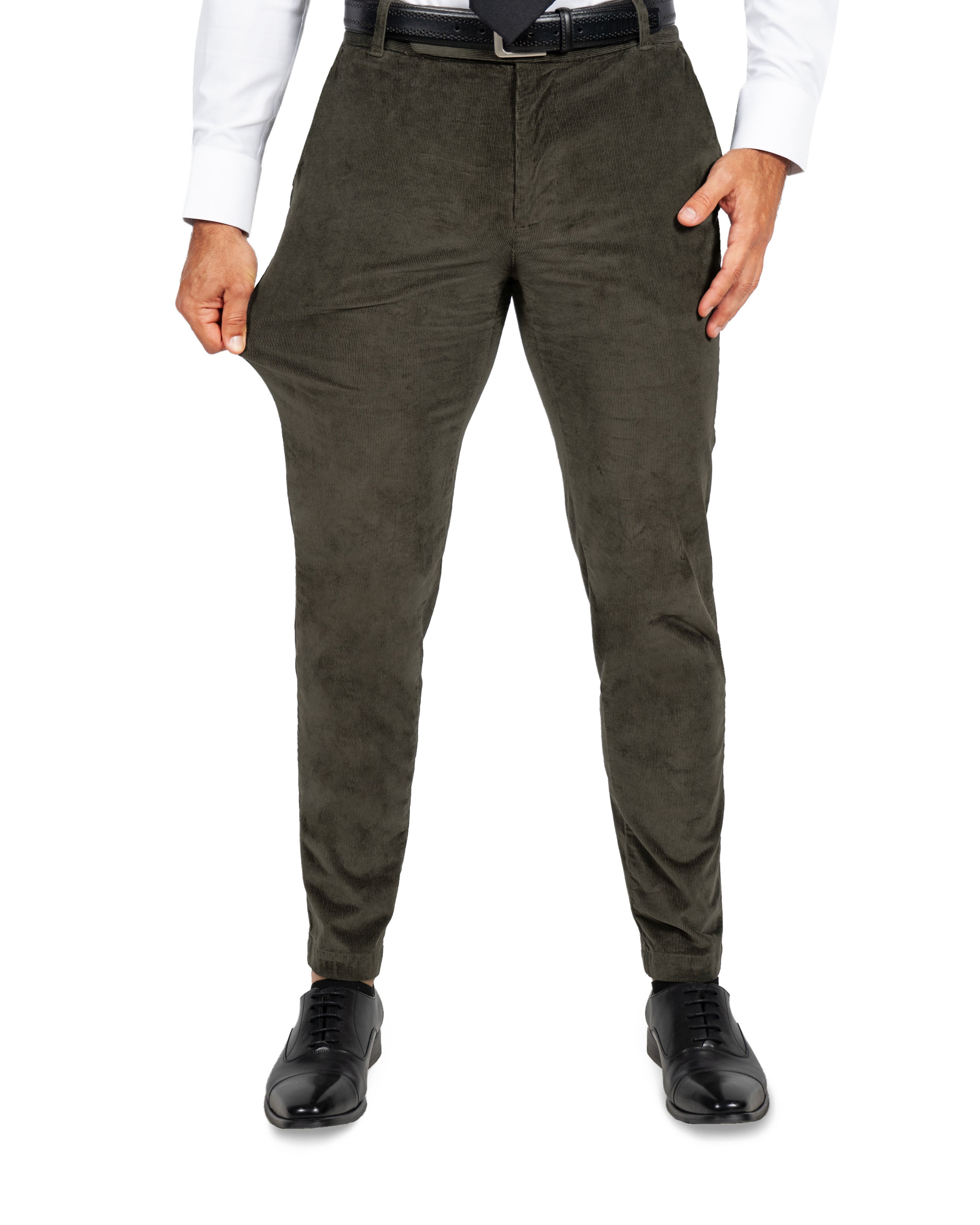 Corduroy Flat Front Waistband Pant - Dark Olive