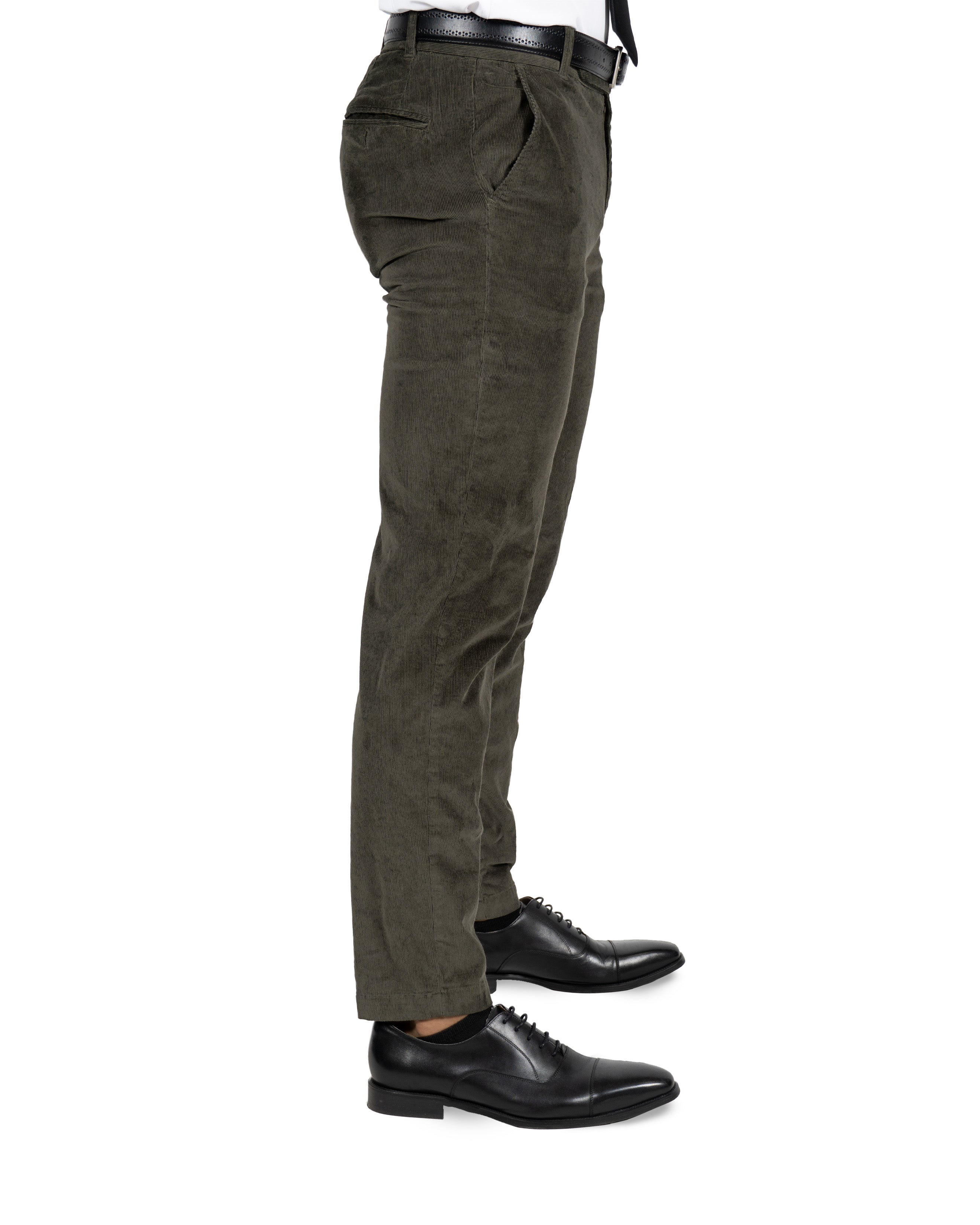 Corduroy Flat Front Waistband Pant - Dark Olive