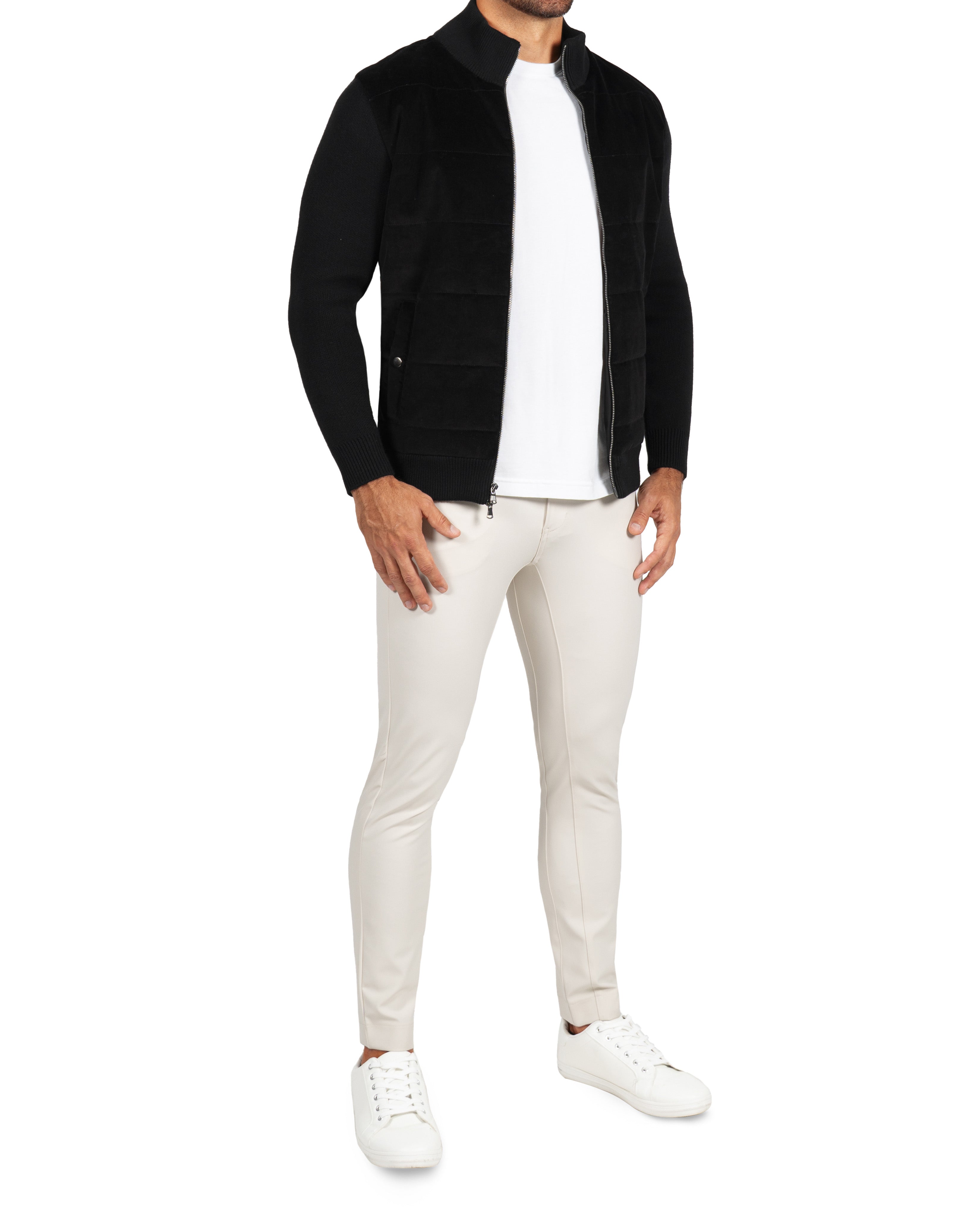 Corduroy Knit Zip Jacket - Black