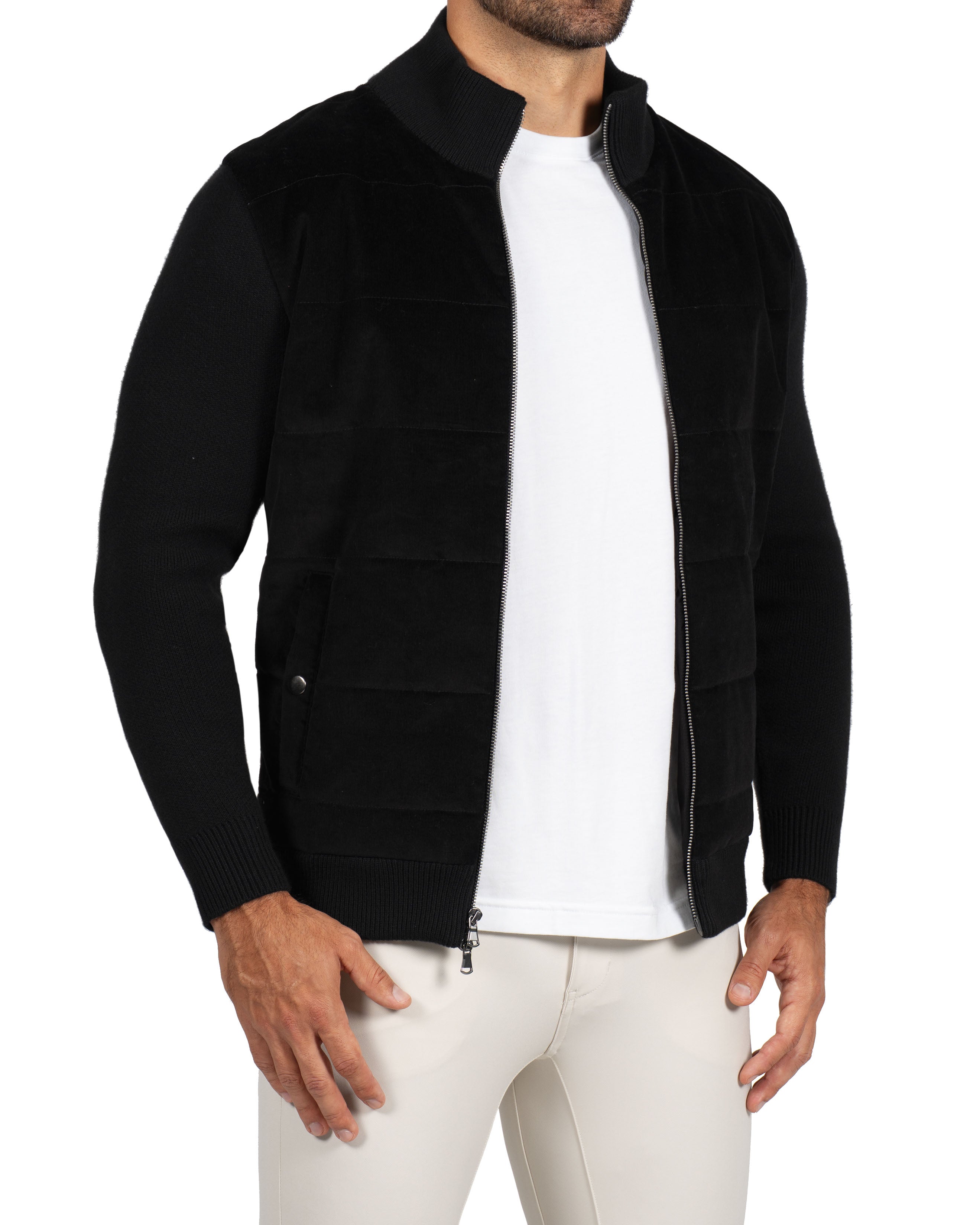 Corduroy Knit Zip Jacket - Black