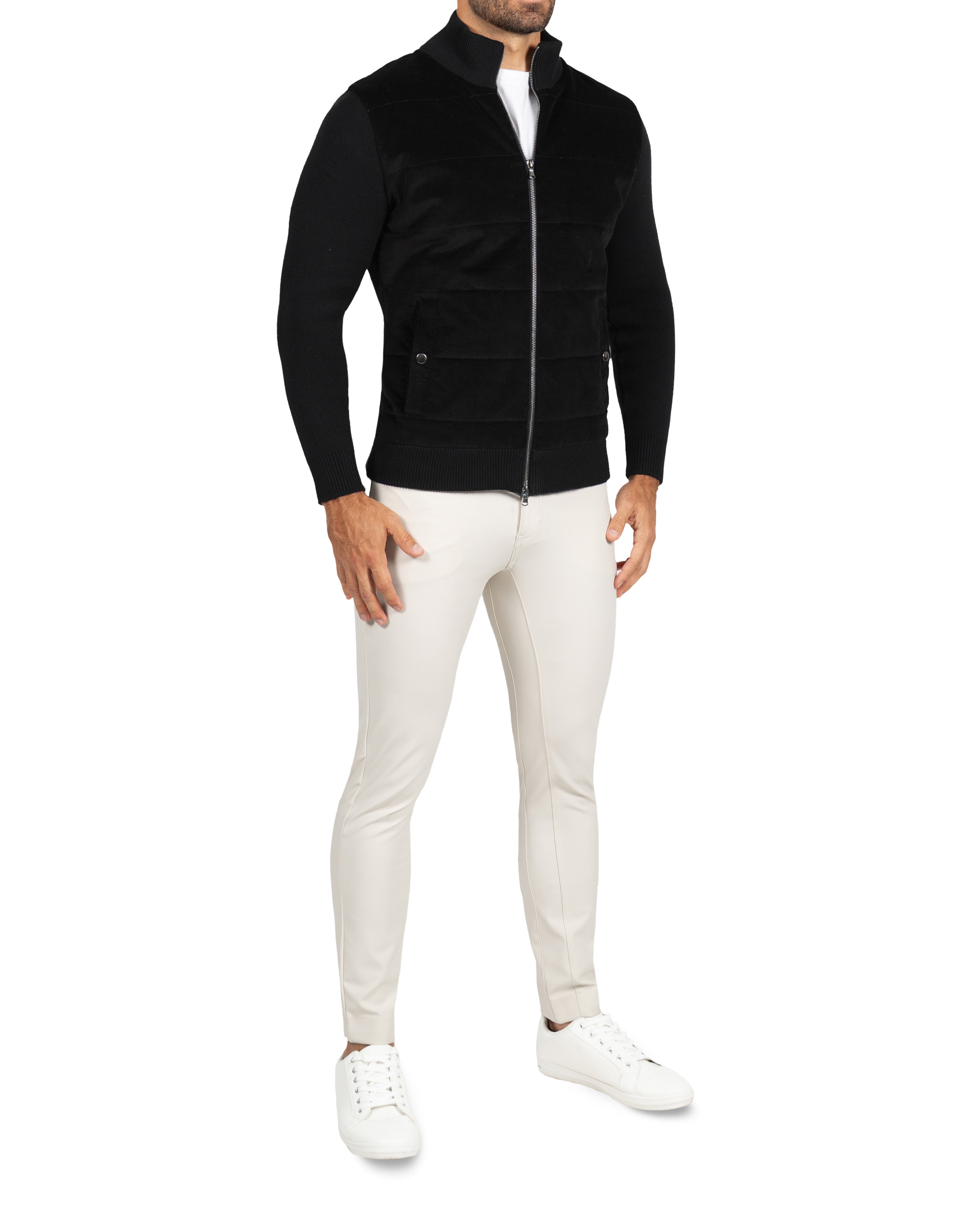 Corduroy Knit Zip Jacket - Black