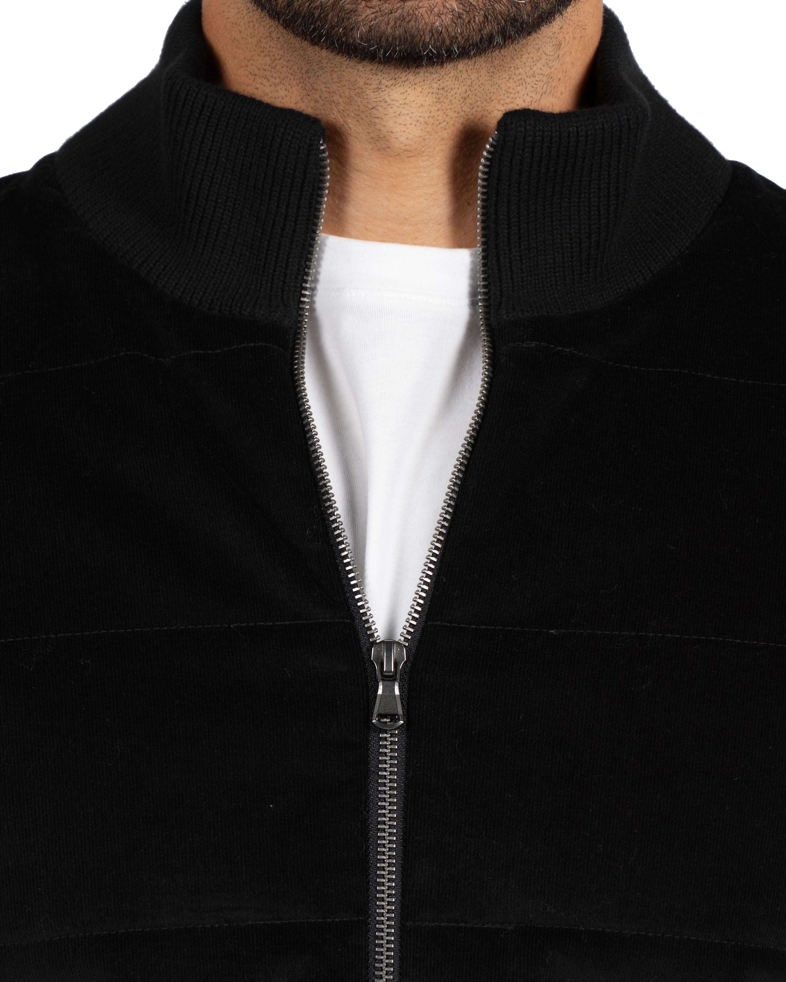 Corduroy Knit Zip Jacket - Black