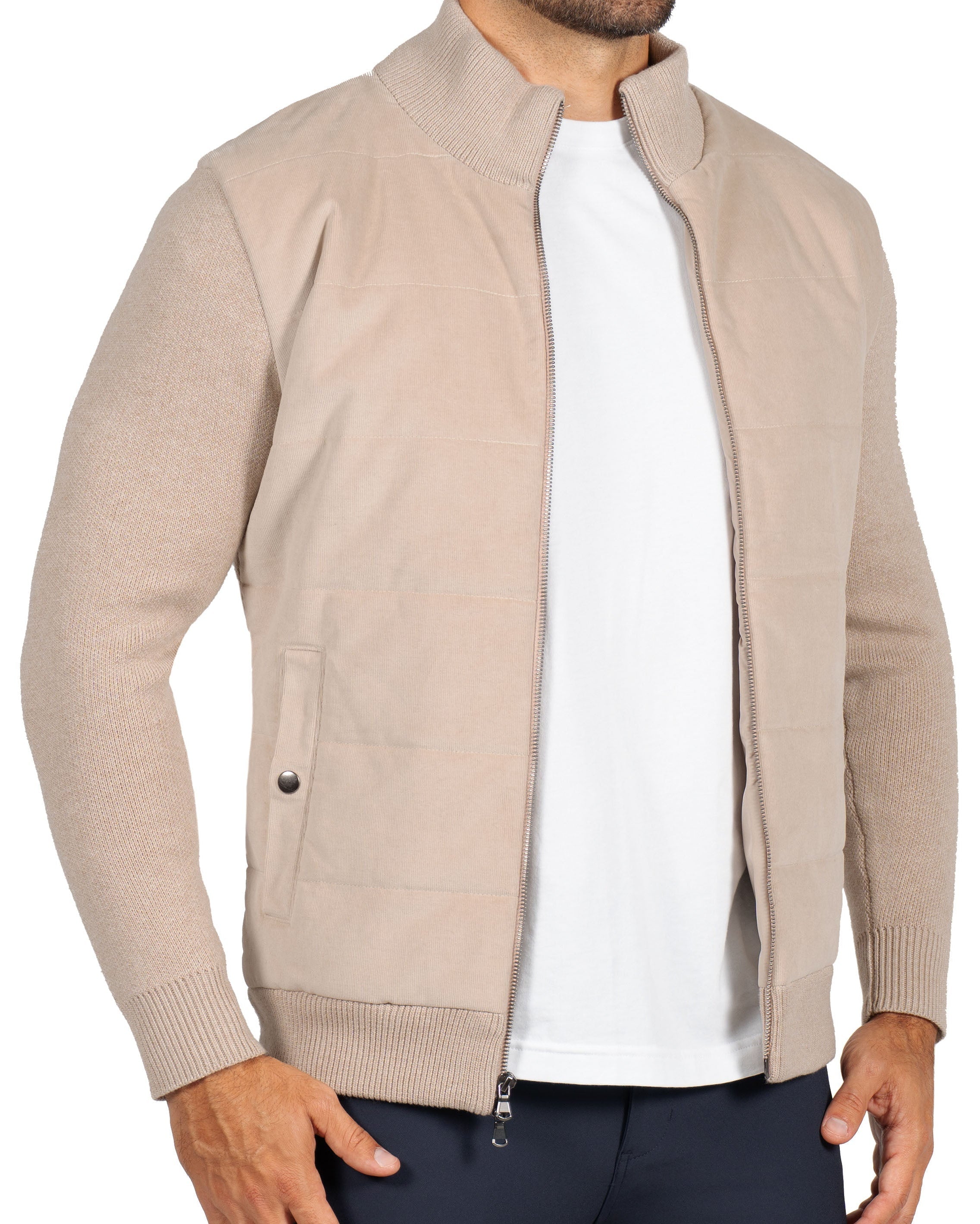 Corduroy Knit Zip Jacket - Tan