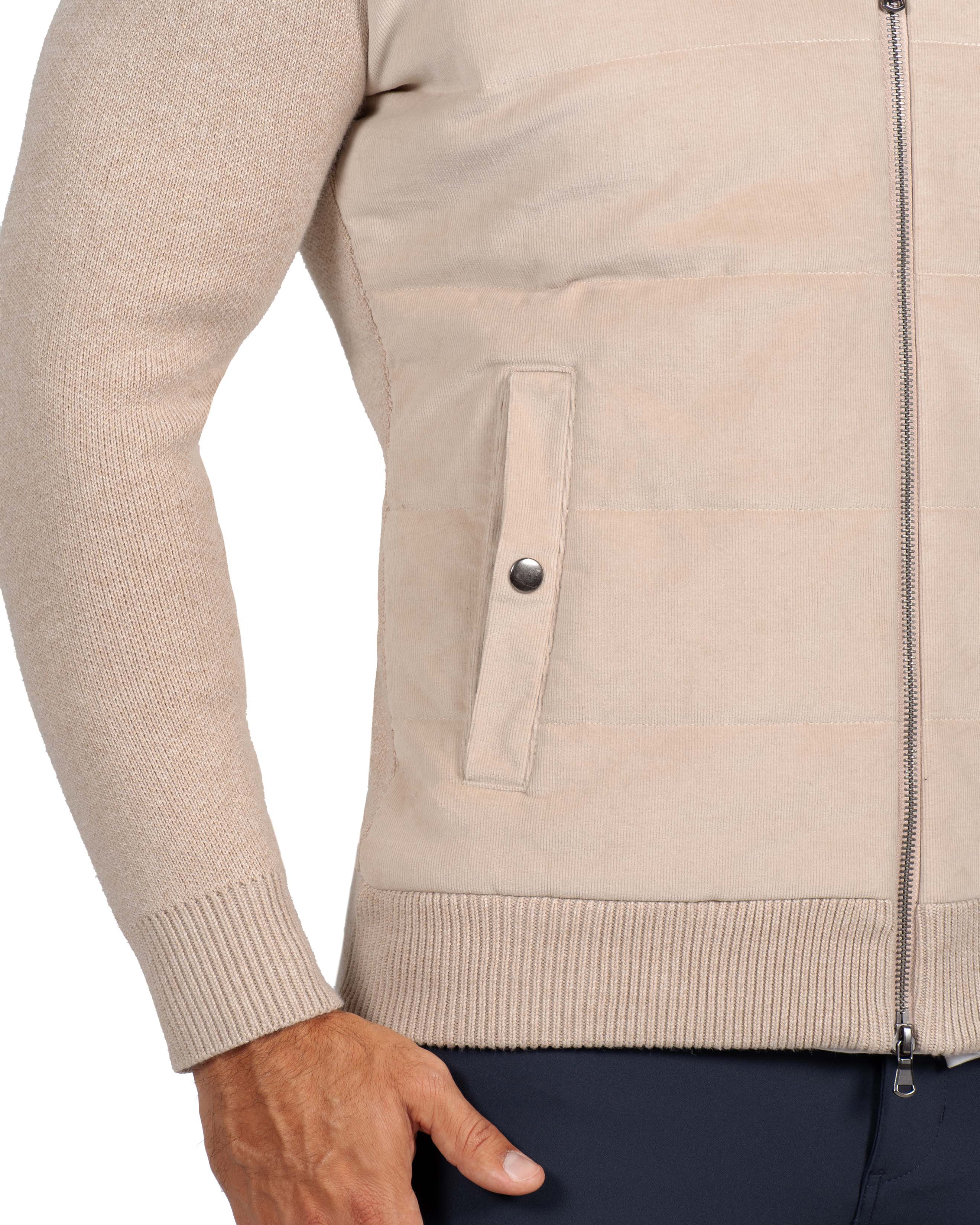 Corduroy Knit Zip Jacket - Tan