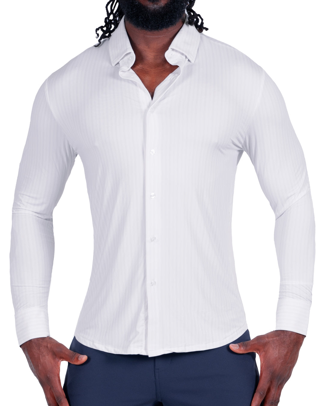 "The Diesel" Sport Shirt - White with Light Lilac Double Stripe