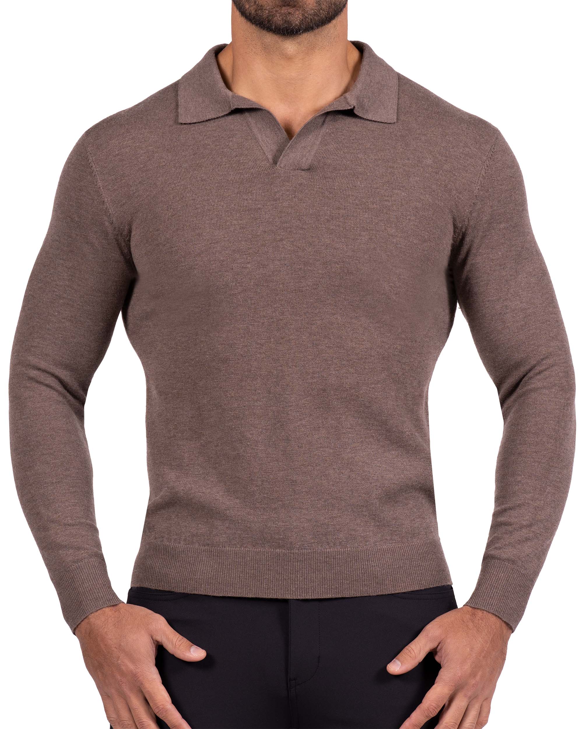 Buttonless Sweater Polo - Brown