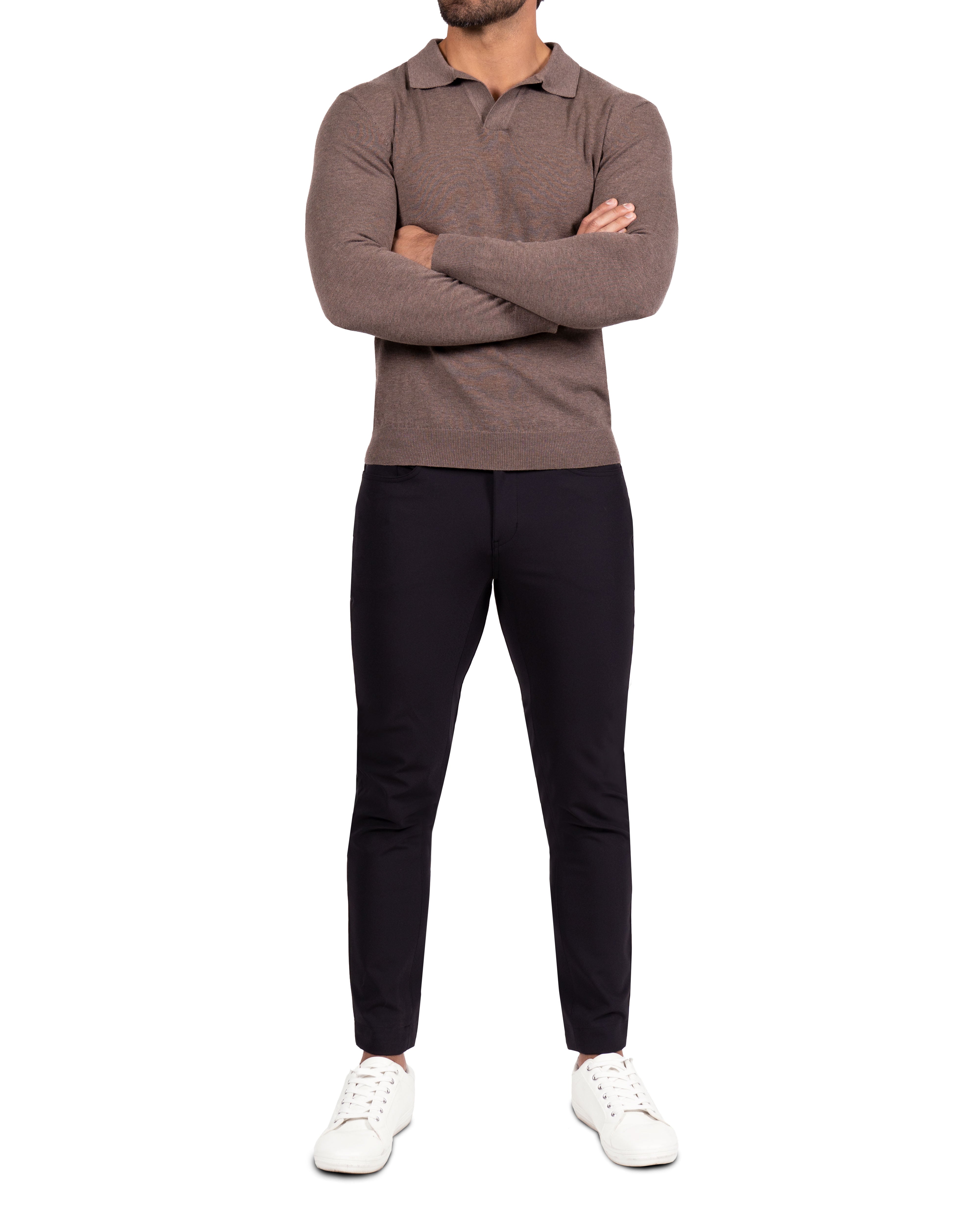 Buttonless Sweater Polo - Brown