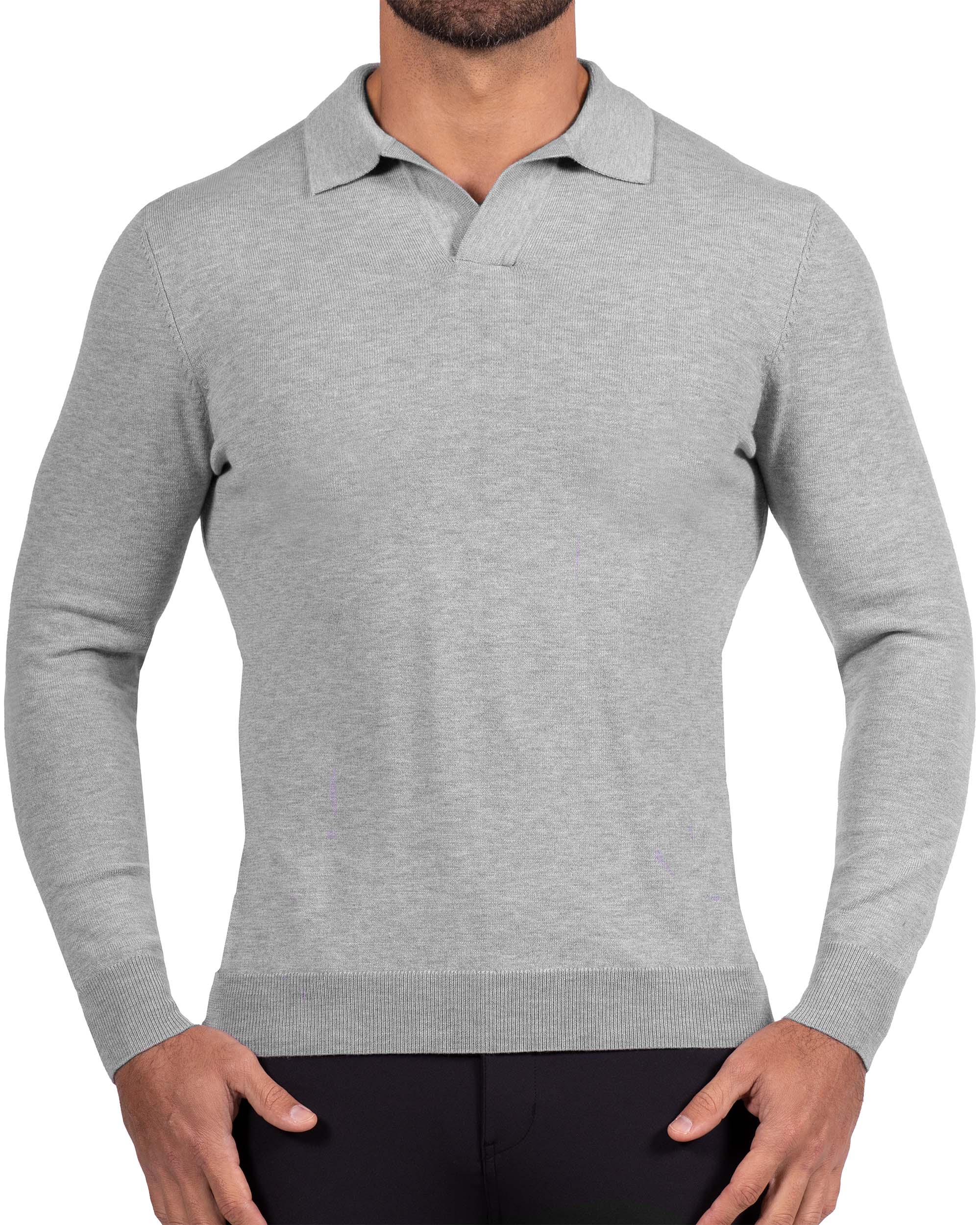 Buttonless Sweater Polo - Light Grey