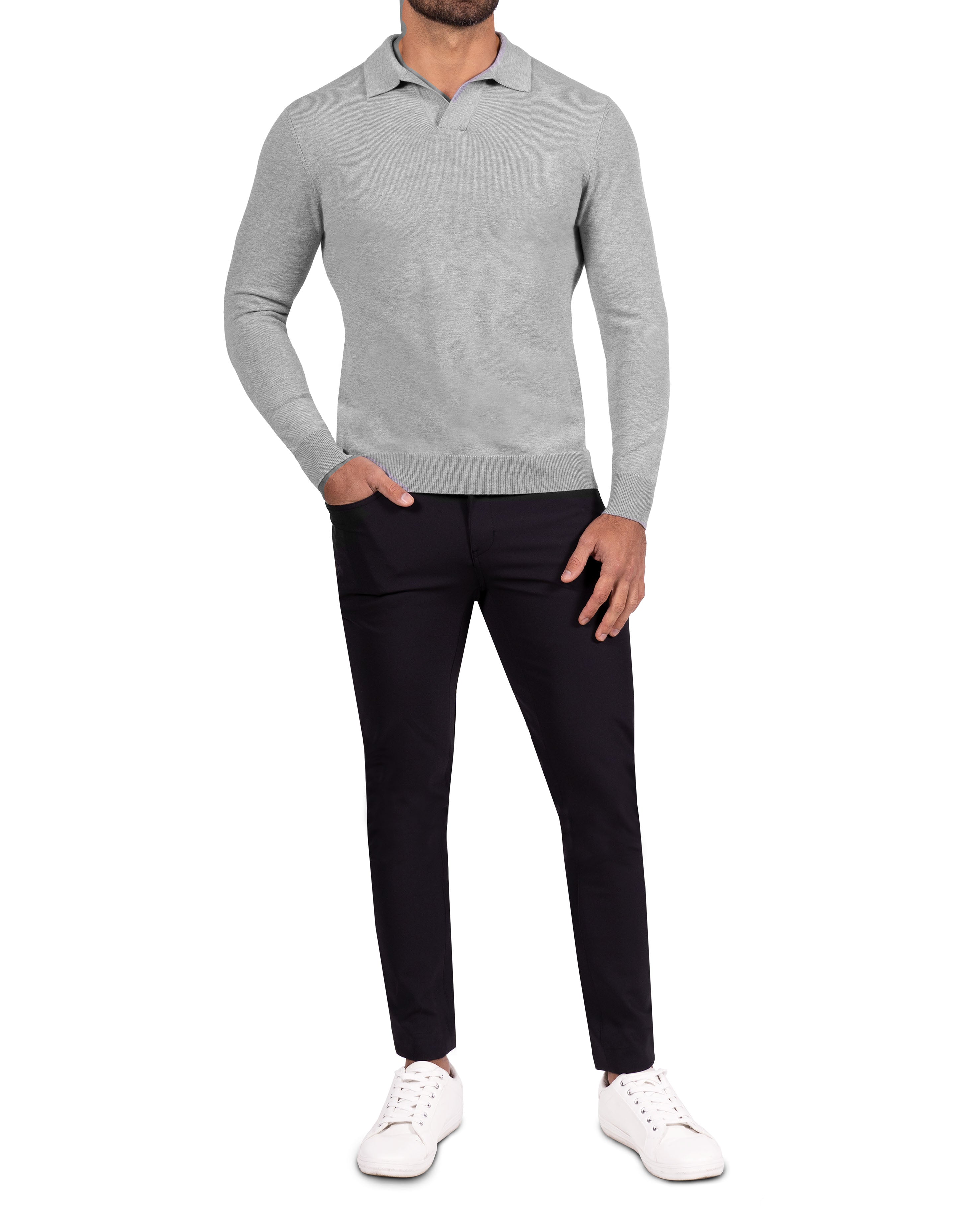 Buttonless Sweater Polo - Light Grey