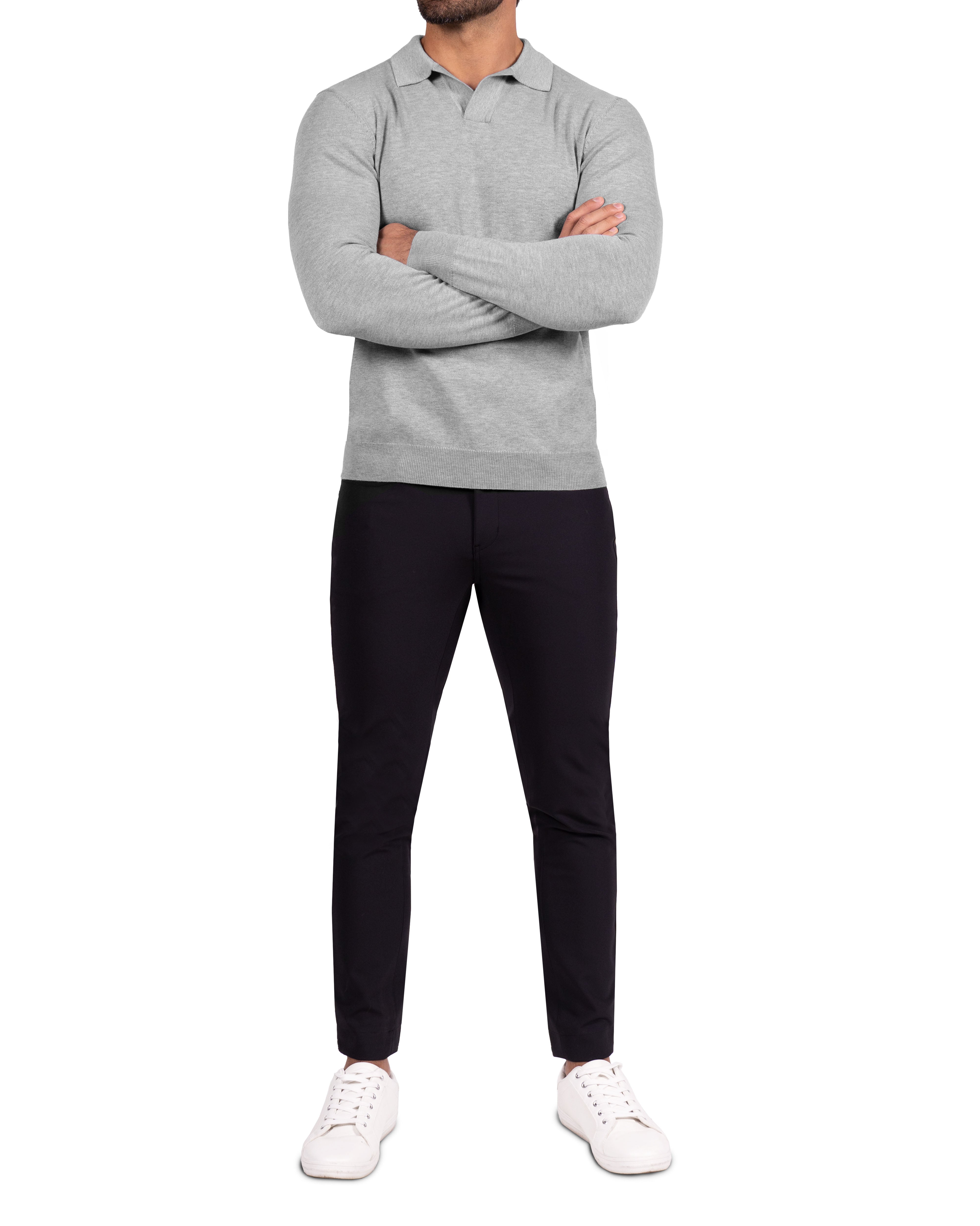 Buttonless Sweater Polo - Light Grey