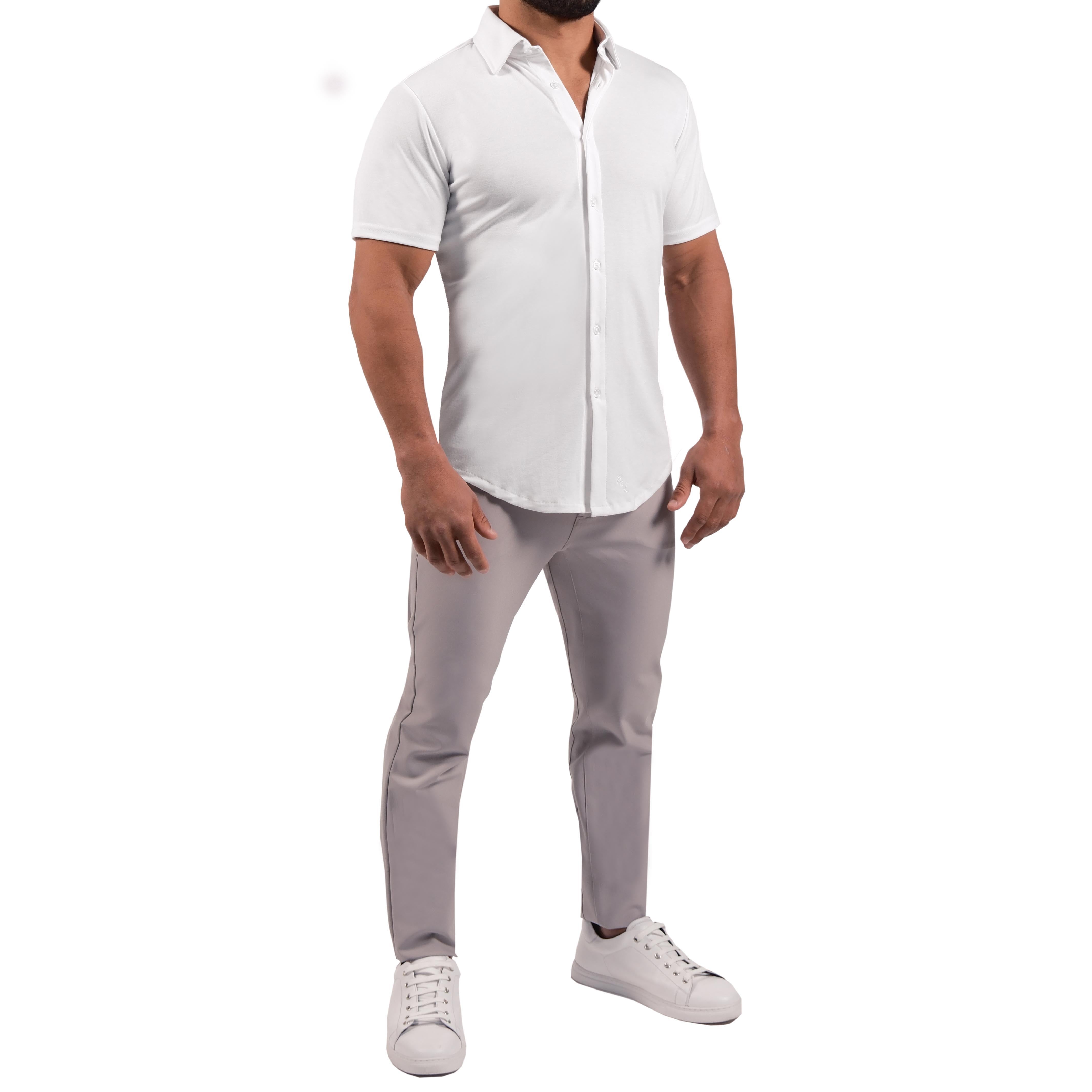"The Kendric" White Pique Short Sleeve Button Down