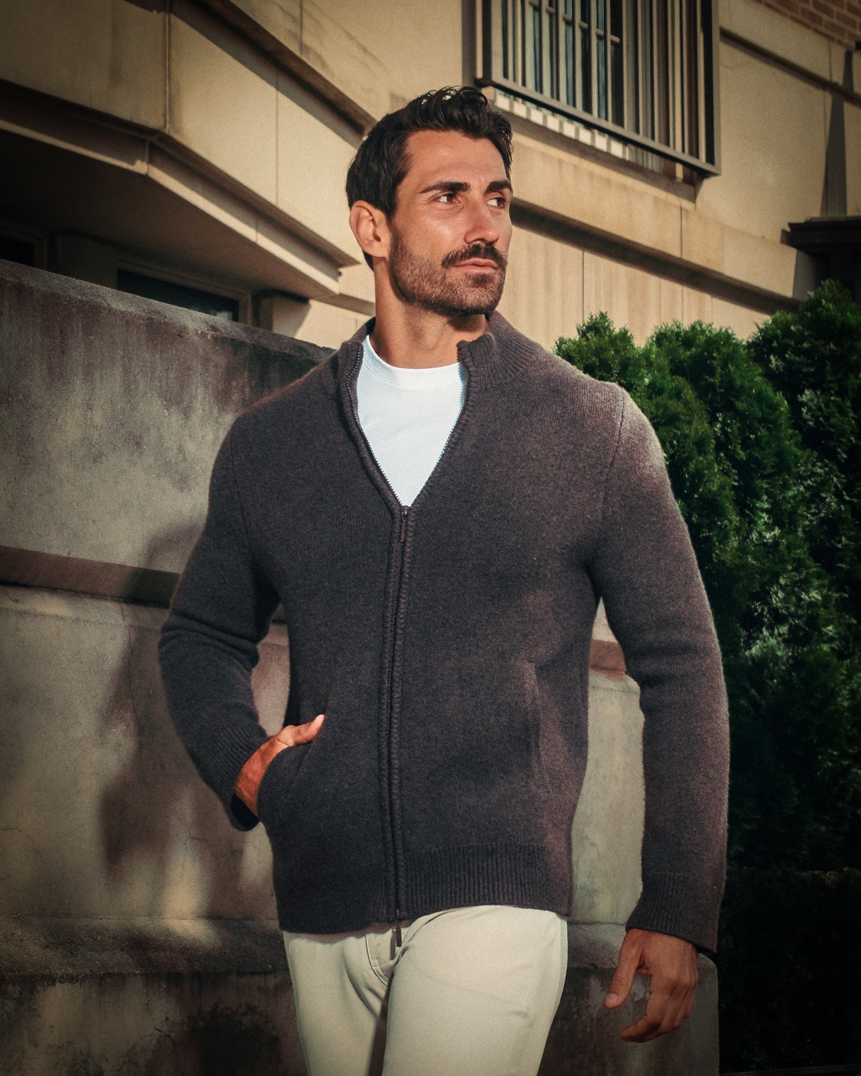 Knit Sweater Bomber - Brown