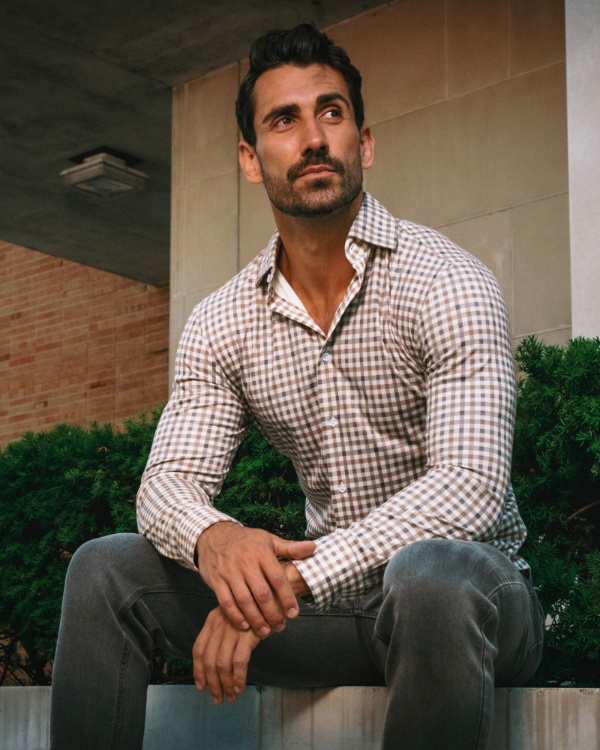 "The Palmer" Brown, Grey, and White Gingham Casual Button Down