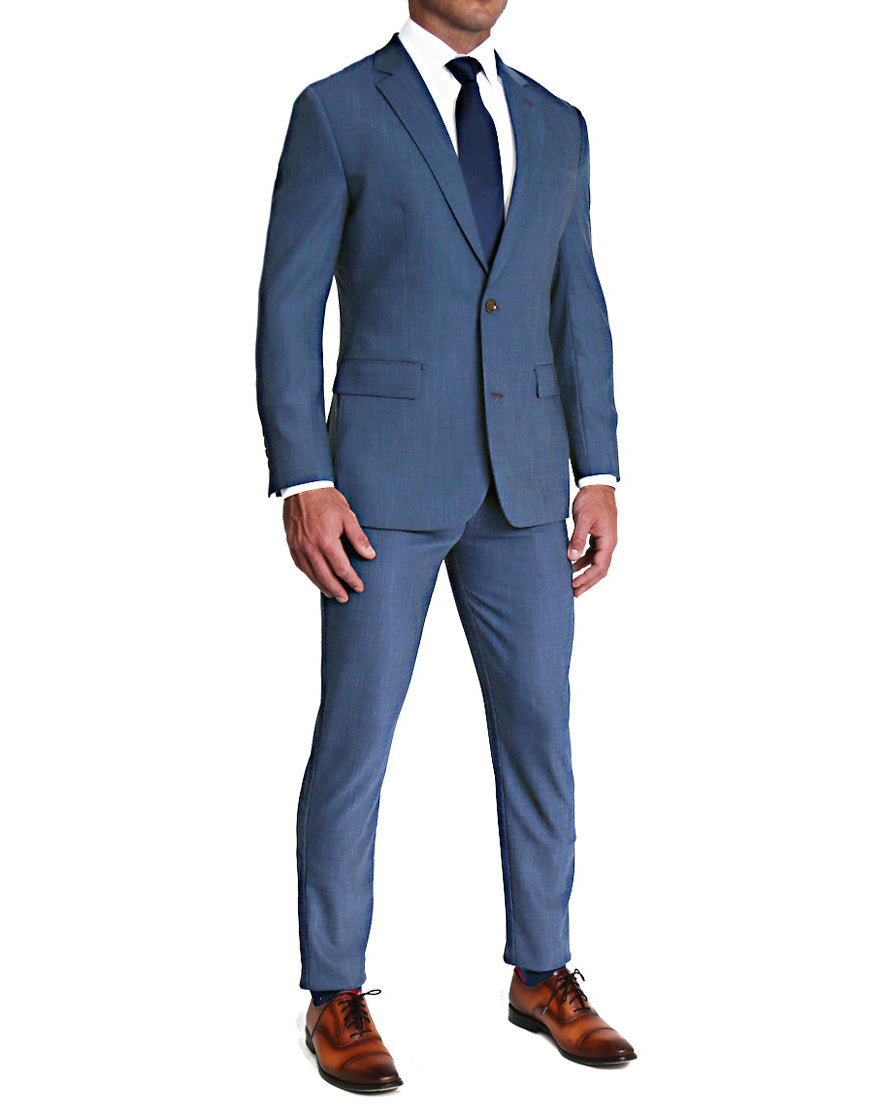 Athletic Fit Stretch Suit - Heathered Blue