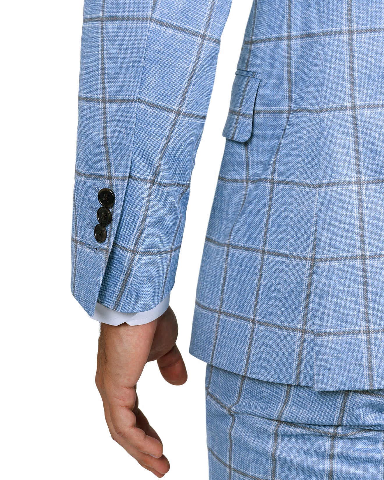 Athletic Fit Stretch Blazer - Light Blue and Brown Big Windowpane