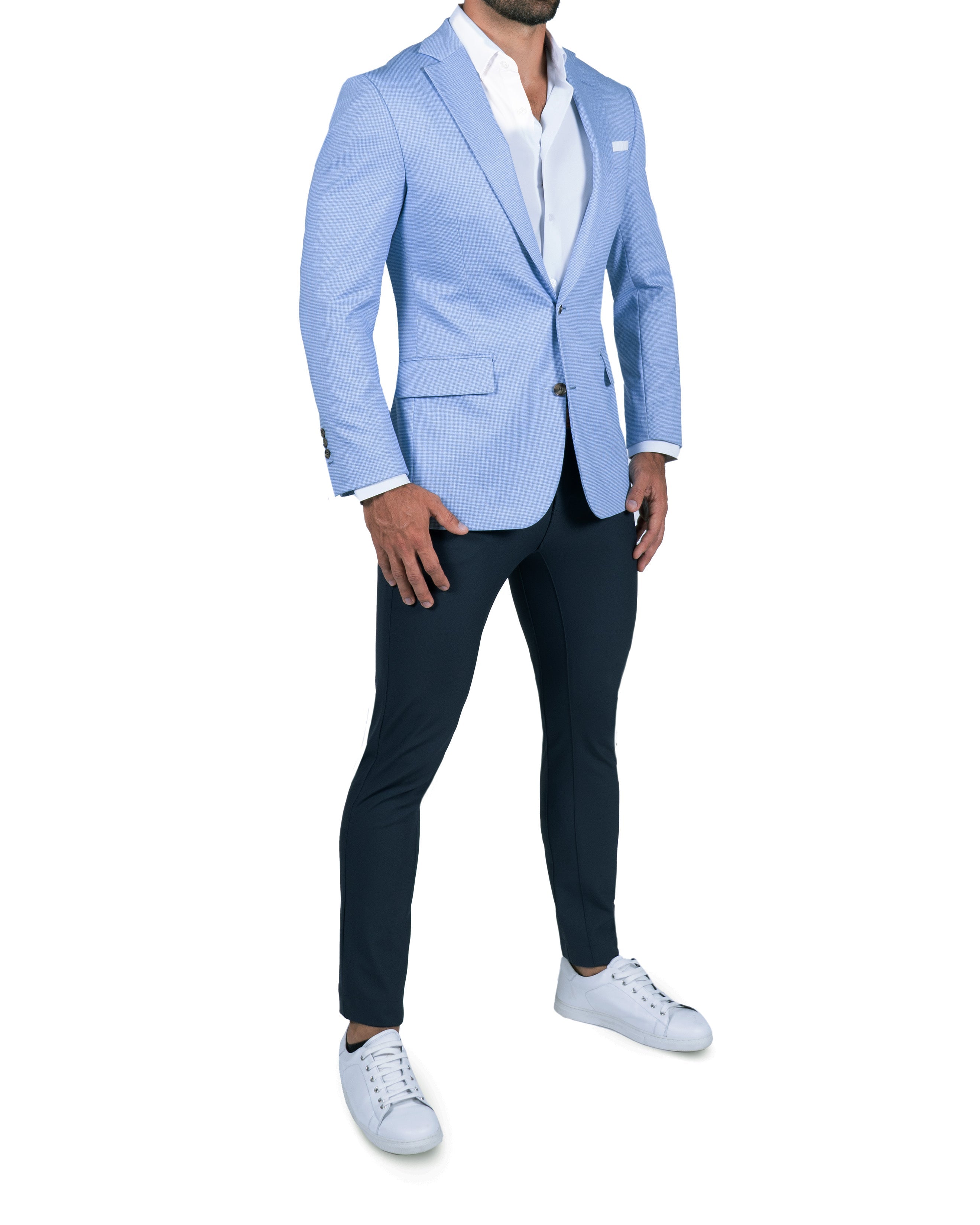 Athletic Fit Stretch Blazer - Light Blue Mini Houndstooth