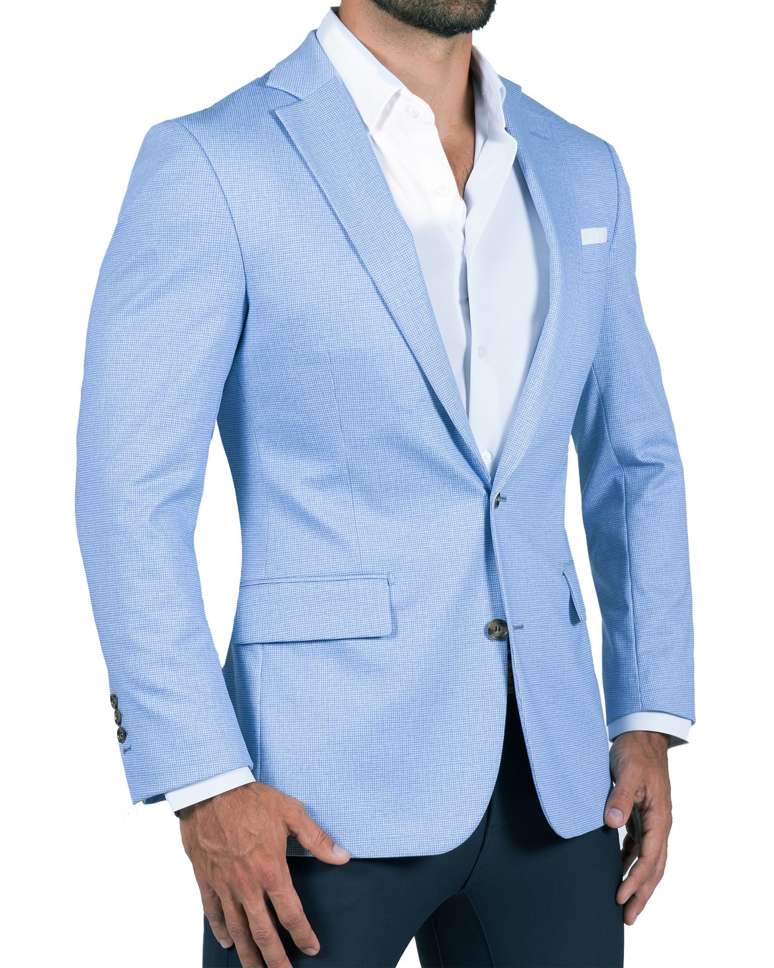 Athletic Fit Stretch Blazer - Light Blue Mini Houndstooth
