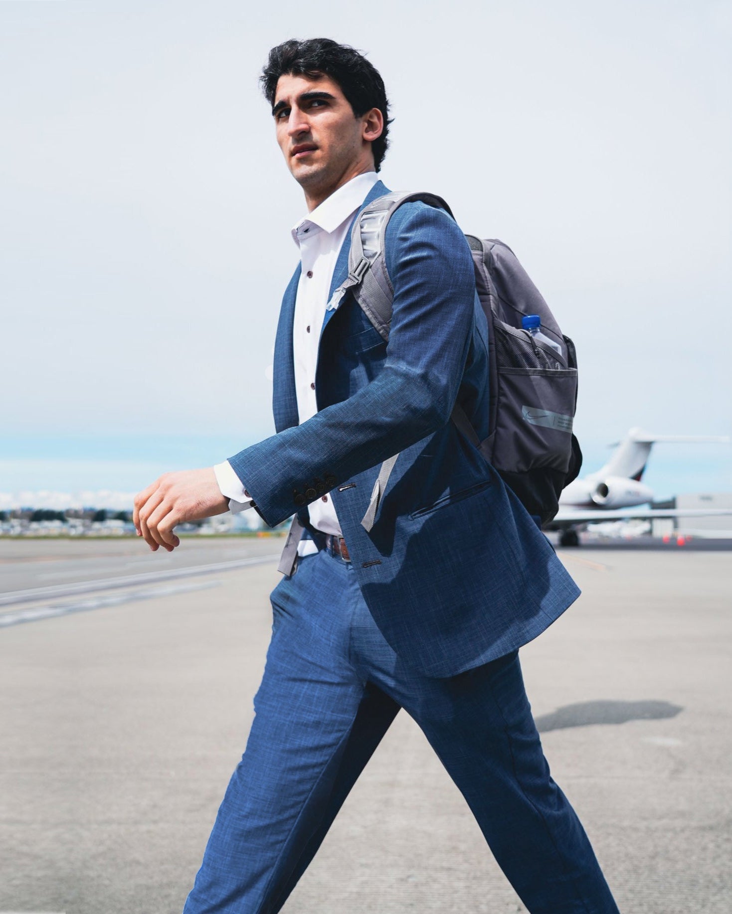 Athletic Fit Stretch Blazer - Heathered Blue