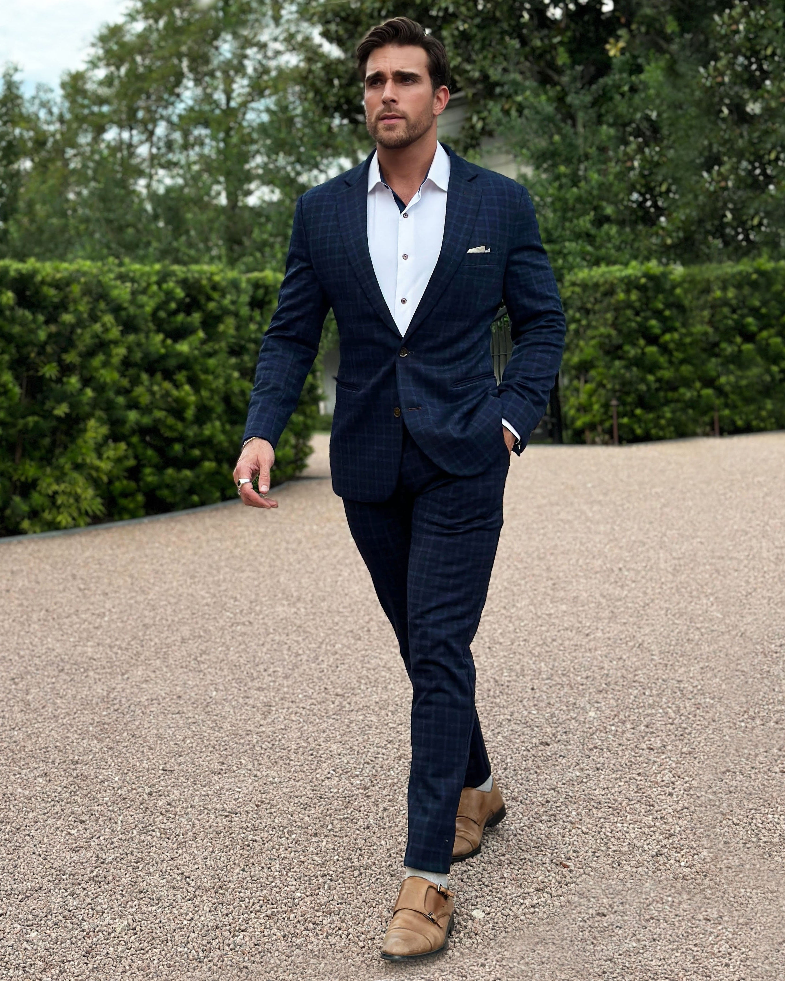 Athletic Fit Stretch Blazer - Blue Plaid