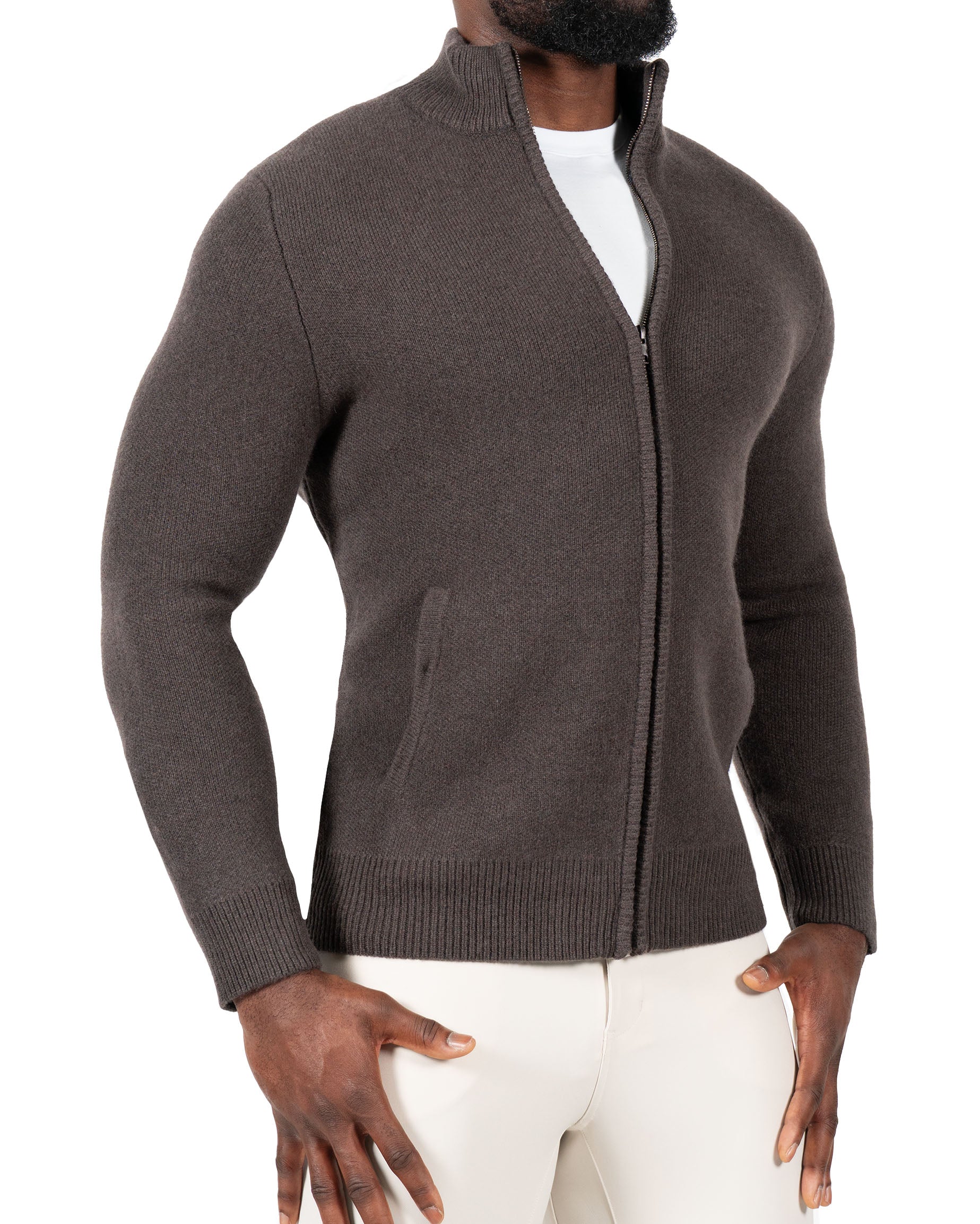 Knit Sweater Bomber - Brown