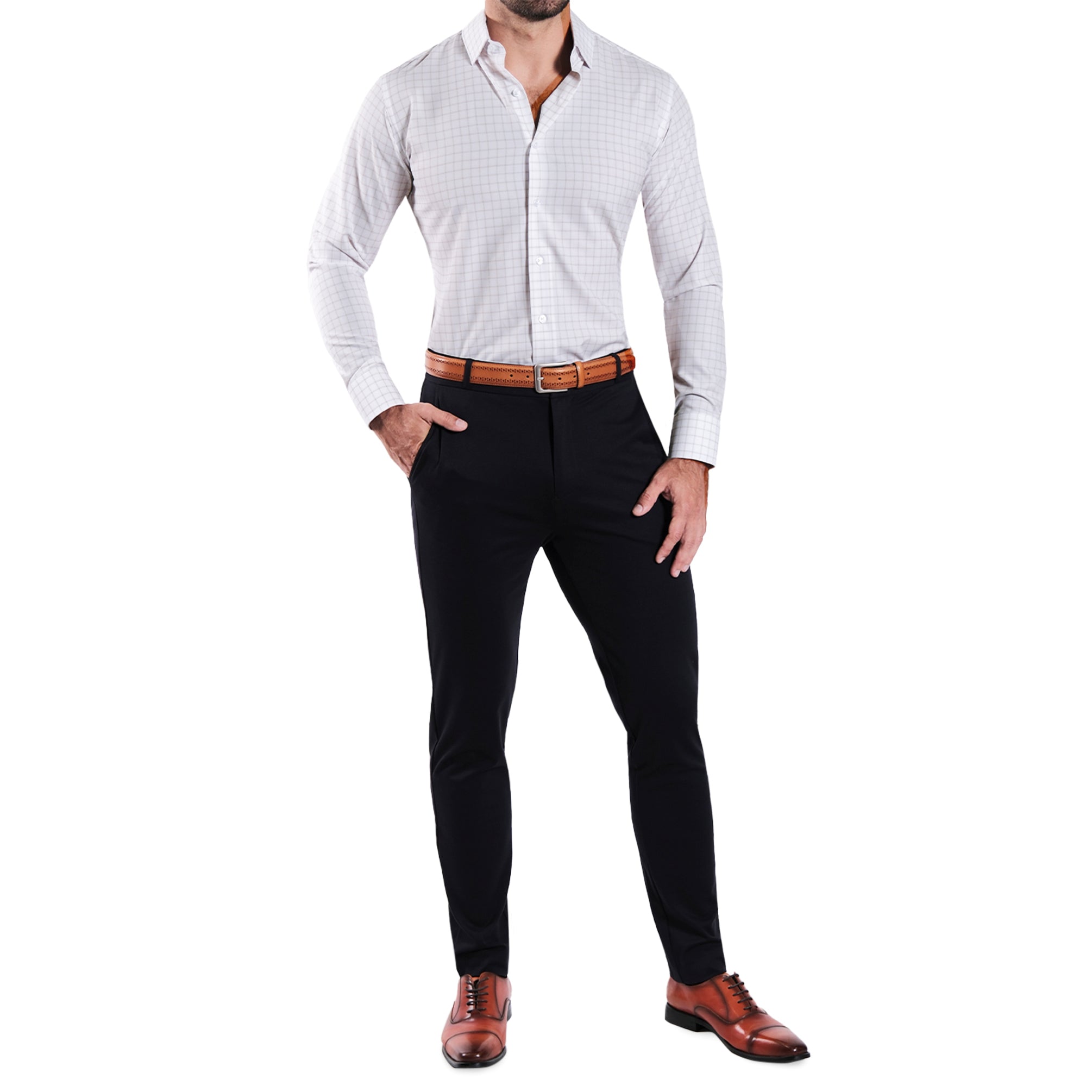"The Shore" White with Tan Windowpane