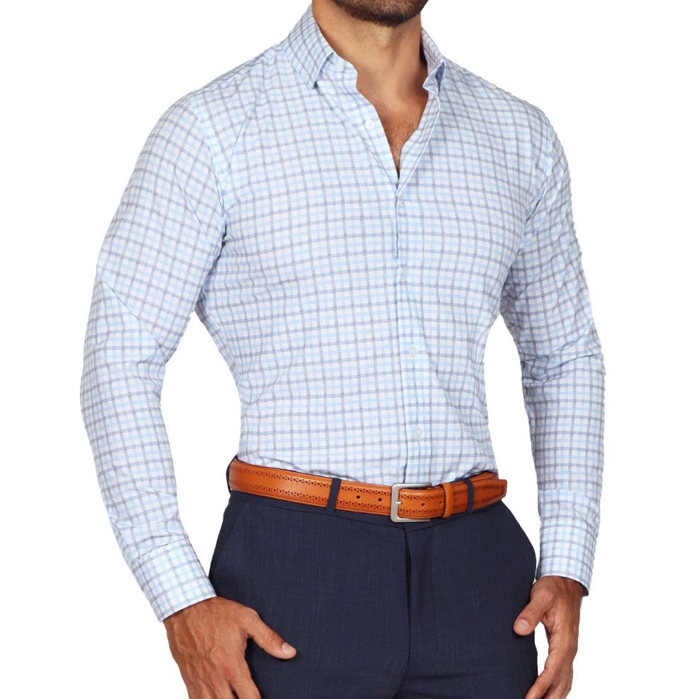 "The Sidney" Light Blue, White & Navy Faded Check