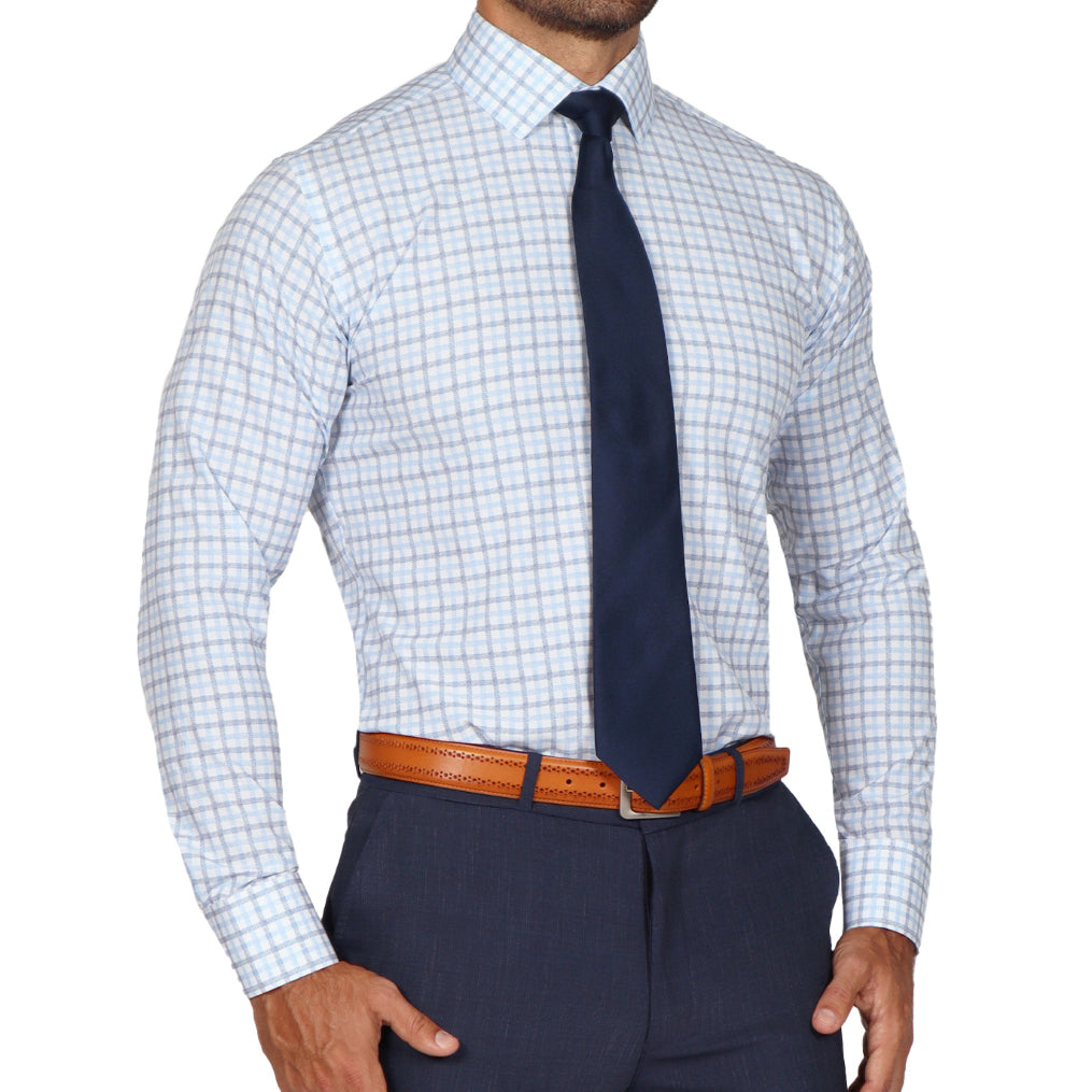 "The Sidney" Light Blue, White & Navy Faded Check