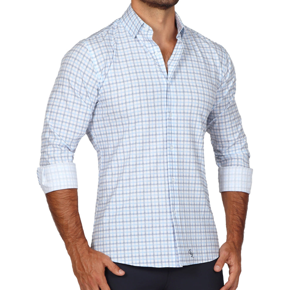 "The Sidney" Light Blue, White & Navy Faded Check