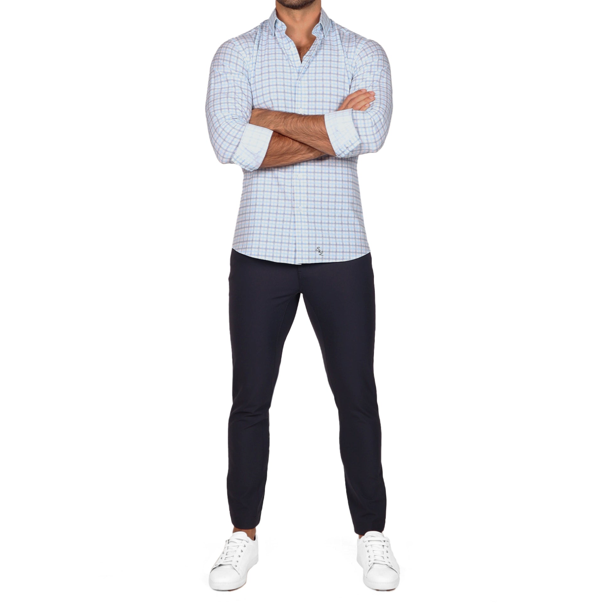 "The Sidney" Light Blue, White & Navy Faded Check