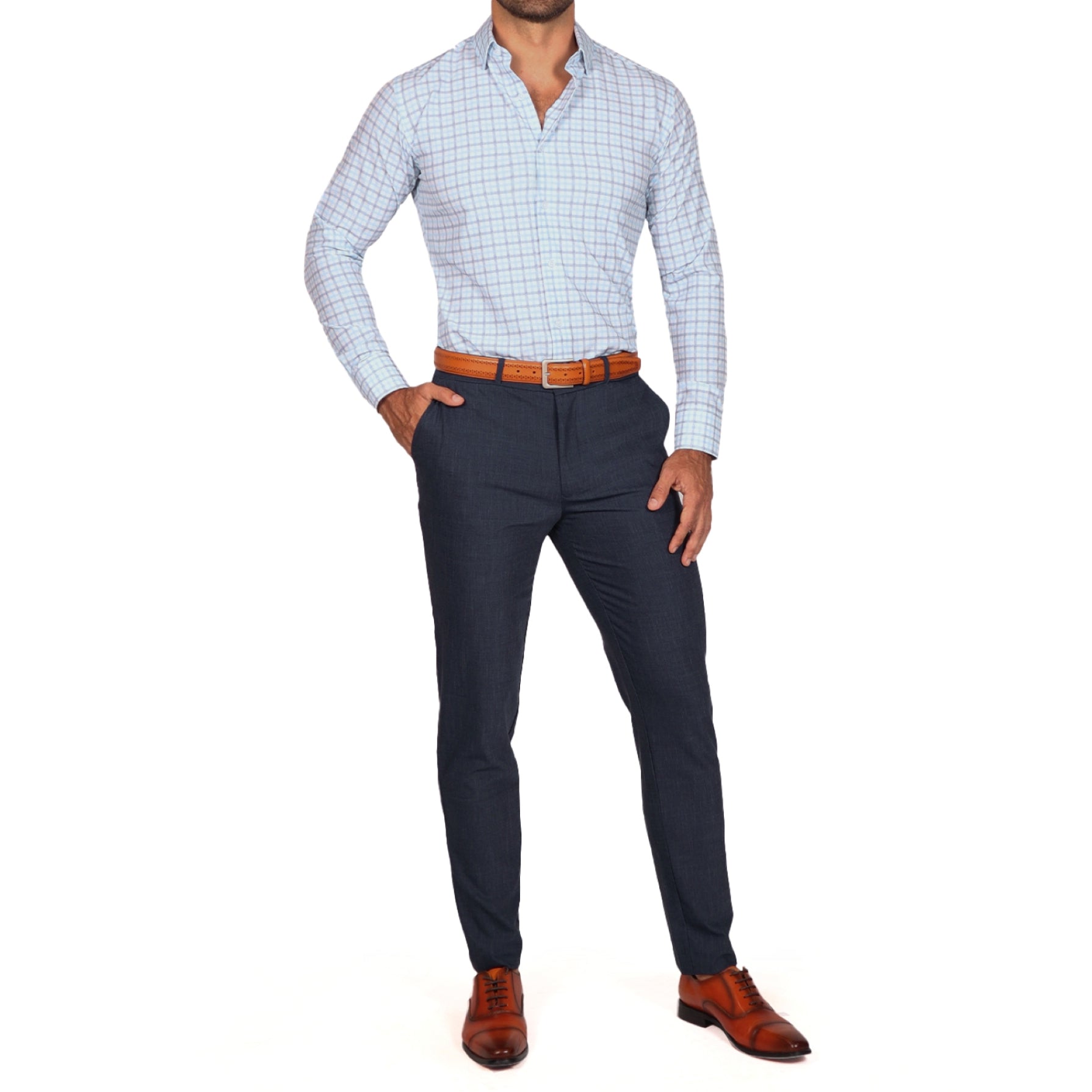 "The Sidney" Light Blue, White & Navy Faded Check