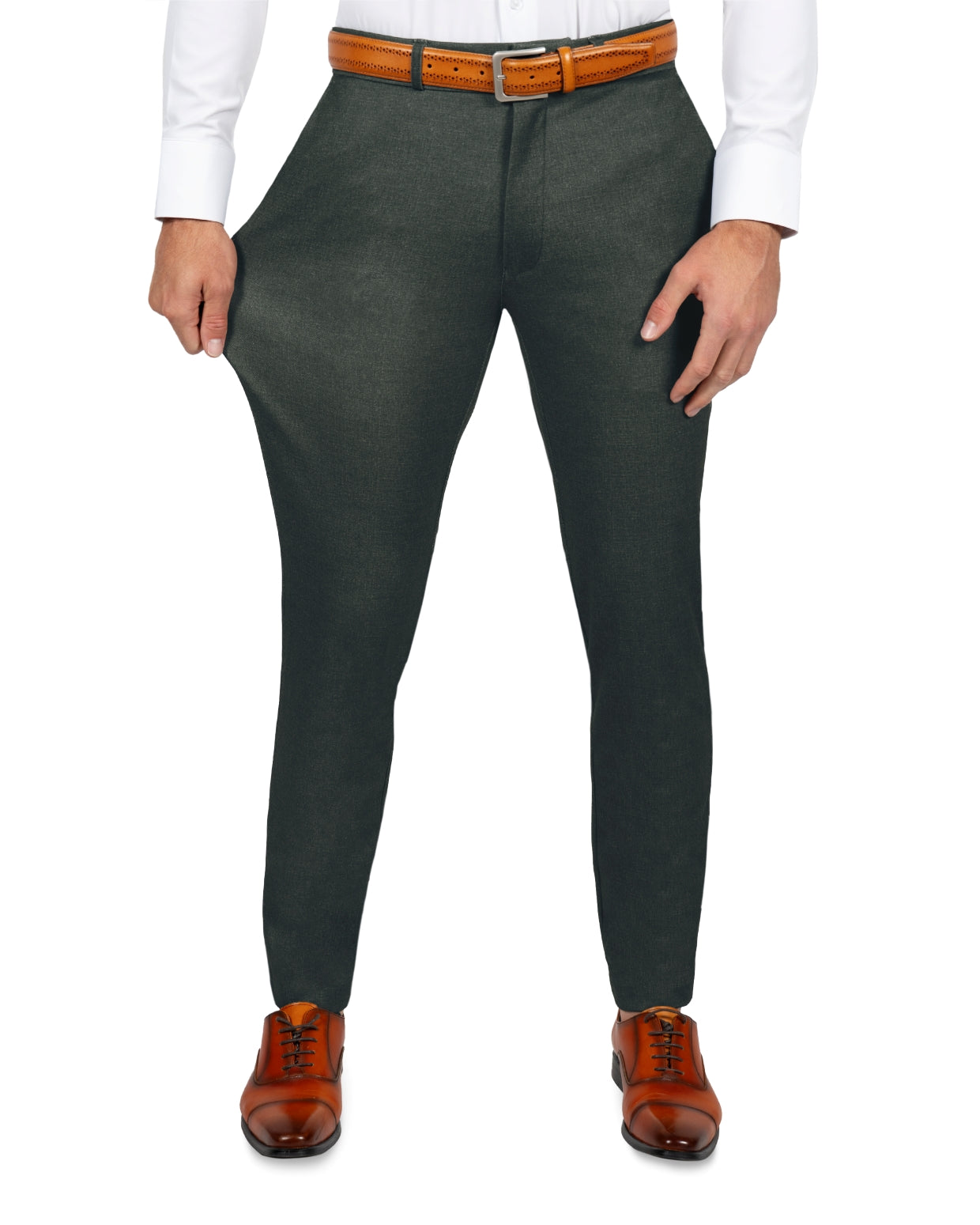 Athletic Fit Stretch Suit Pants - Deep Olive
