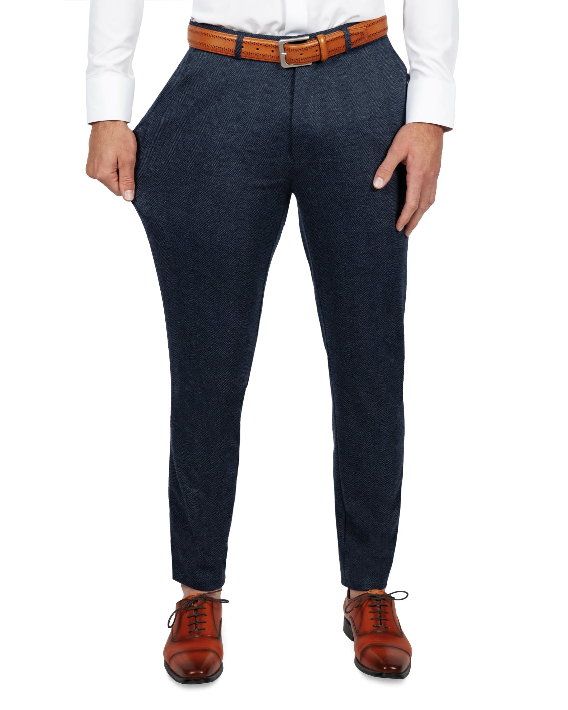 Athletic Fit Stretch Wool Suit Pants - Navy Herringbone