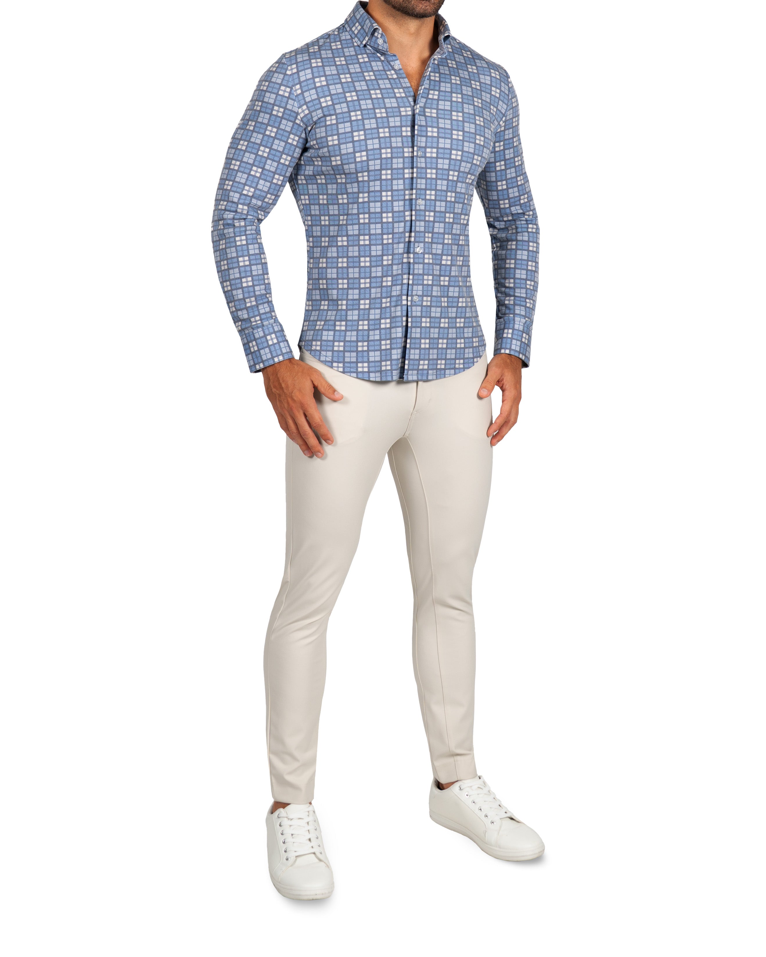 "The Ellis" Blue, Tan & Teal Plaid Button Down